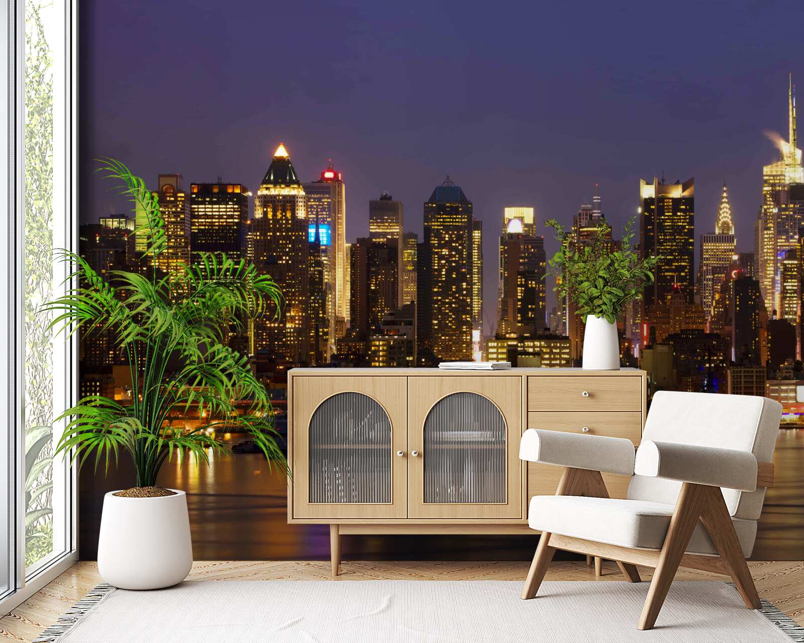 Fototapet oraș de noapte în lumina zgârie-norilor