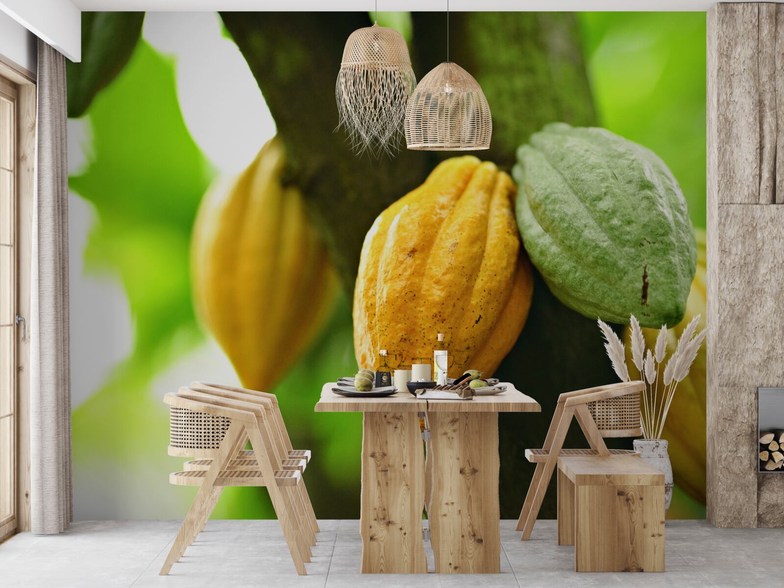 Fototapet boabe de cacao coapte pe copac