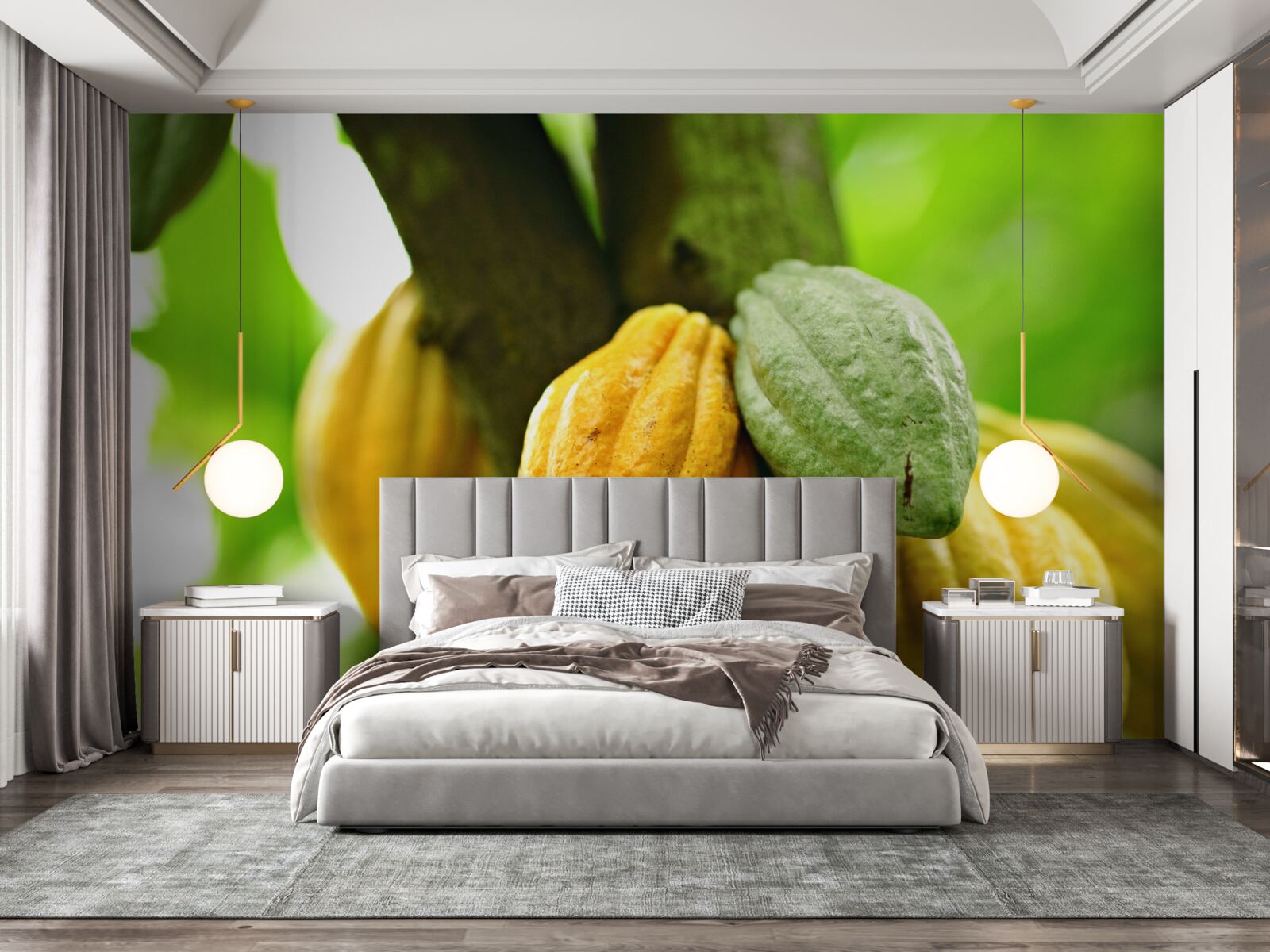 Fototapet boabe de cacao coapte pe copac