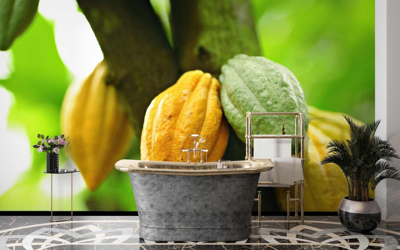 Fototapet boabe de cacao coapte pe copac