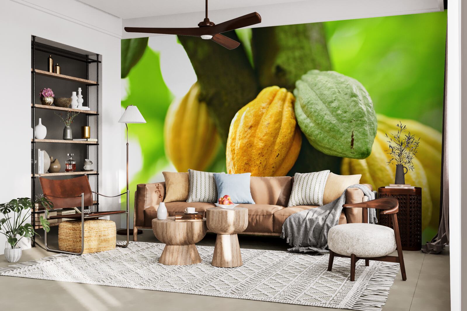 Fototapet boabe de cacao coapte pe copac