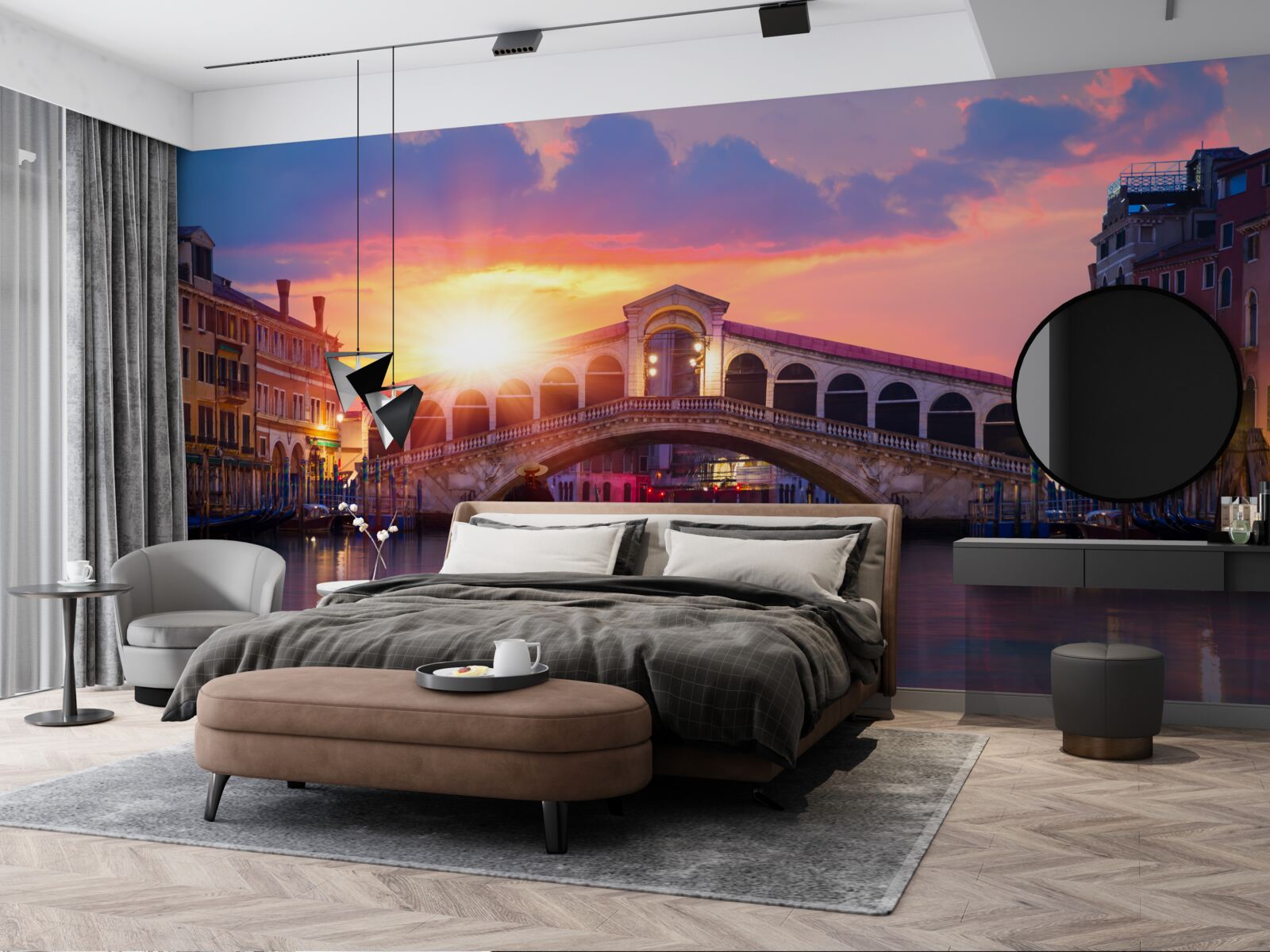 Fototapet soarele dispare în spatele orizontului în veneția