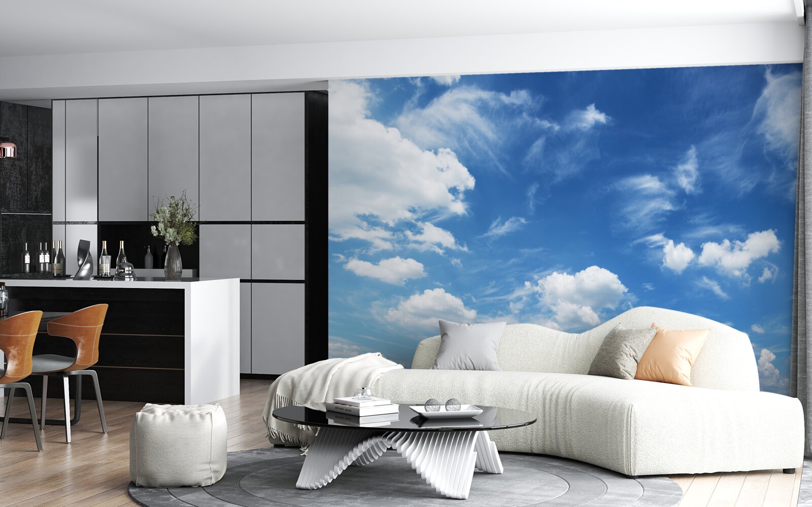 Fototapet cer albastru senin cu nori albi pufoși