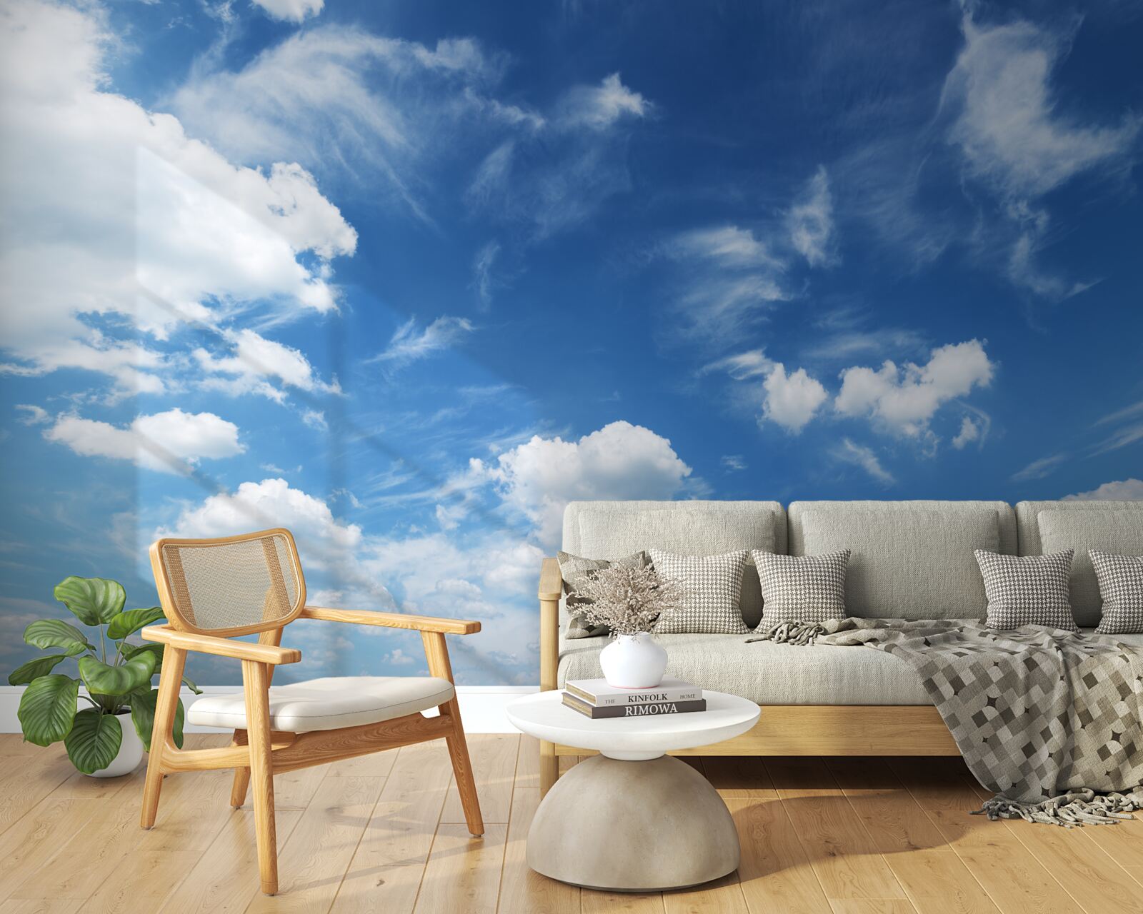 Fototapet cer albastru senin cu nori albi pufoși