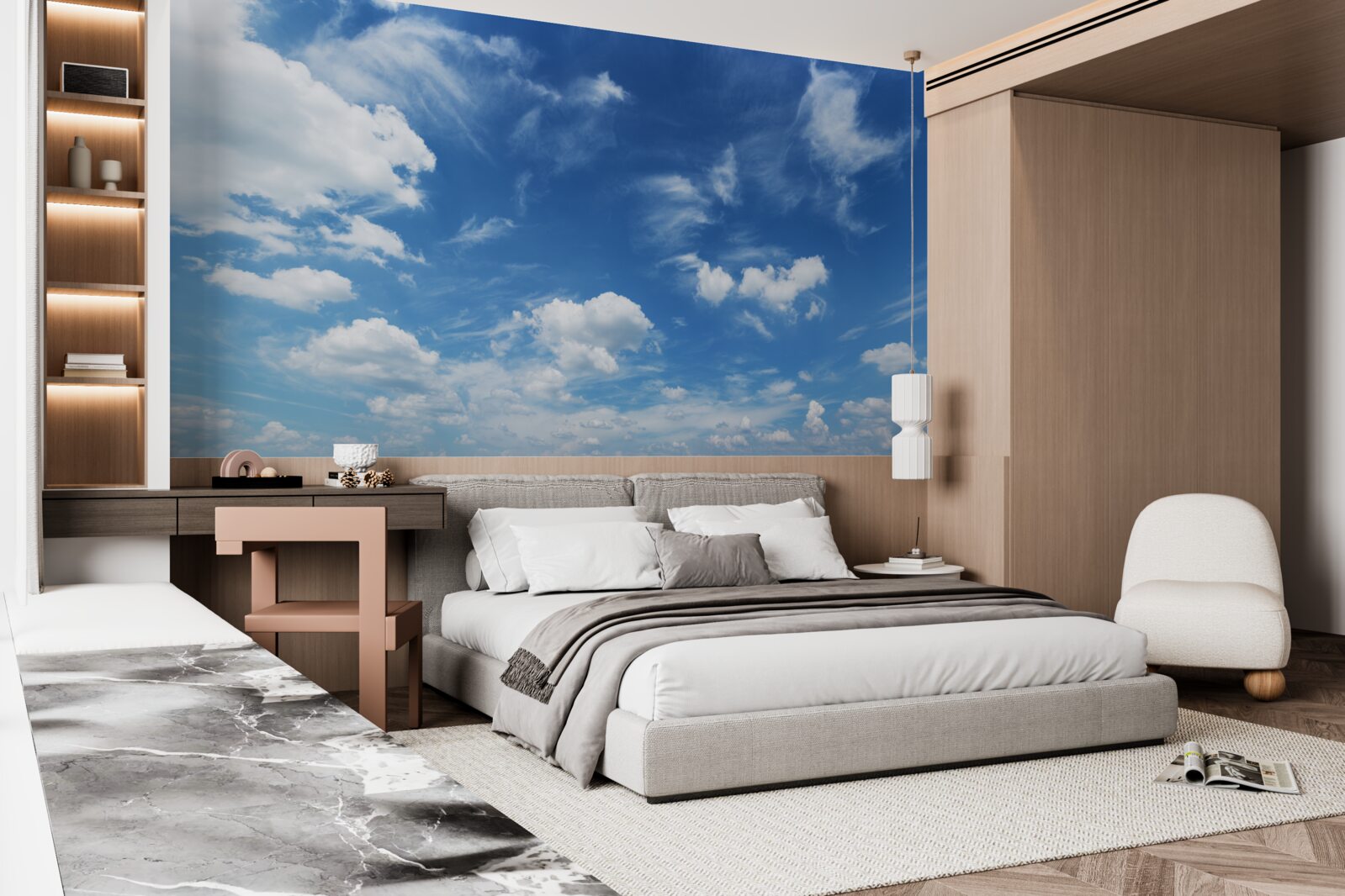 Fototapet cer albastru senin cu nori albi pufoși