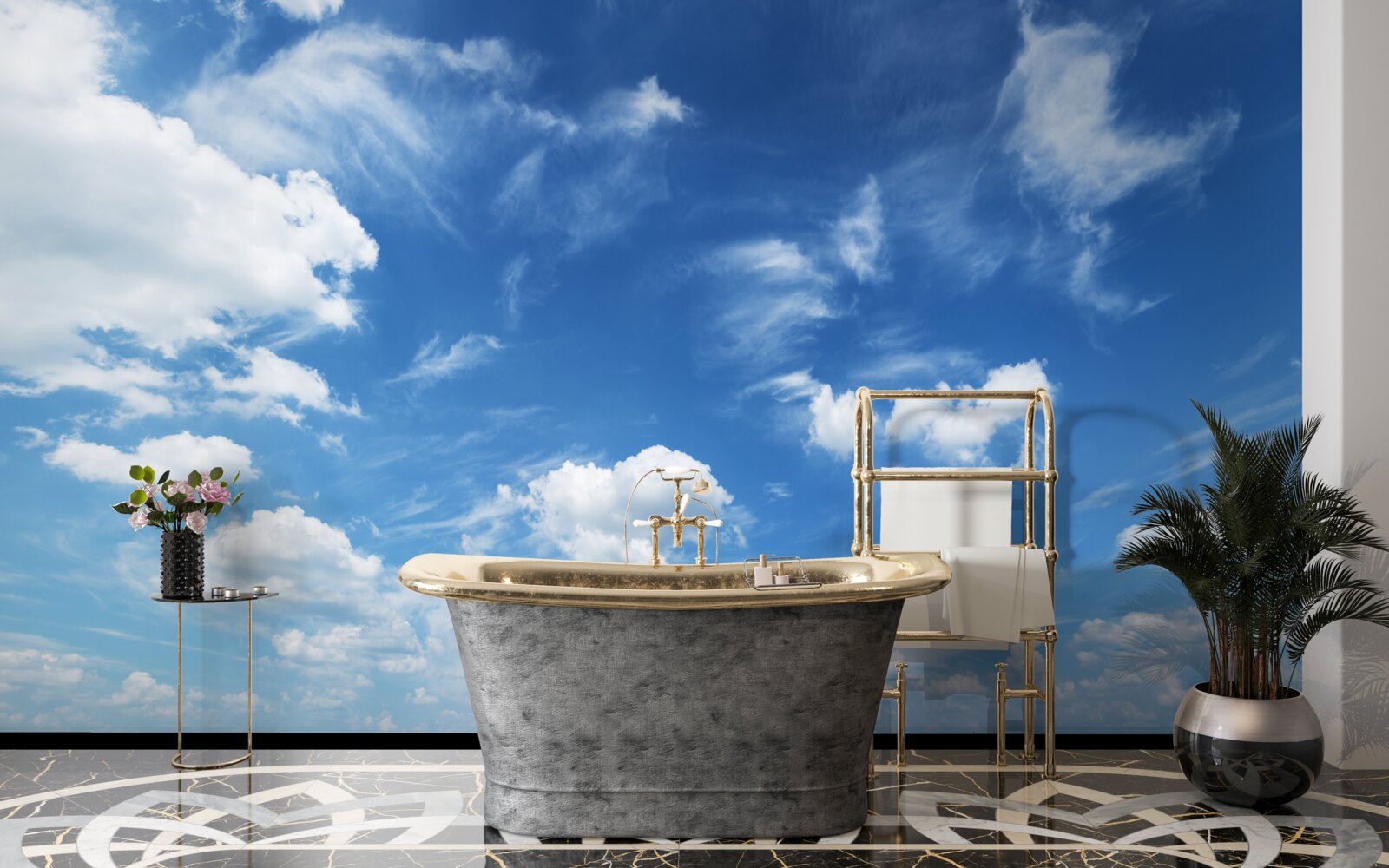 Fototapet cer albastru senin cu nori albi pufoși