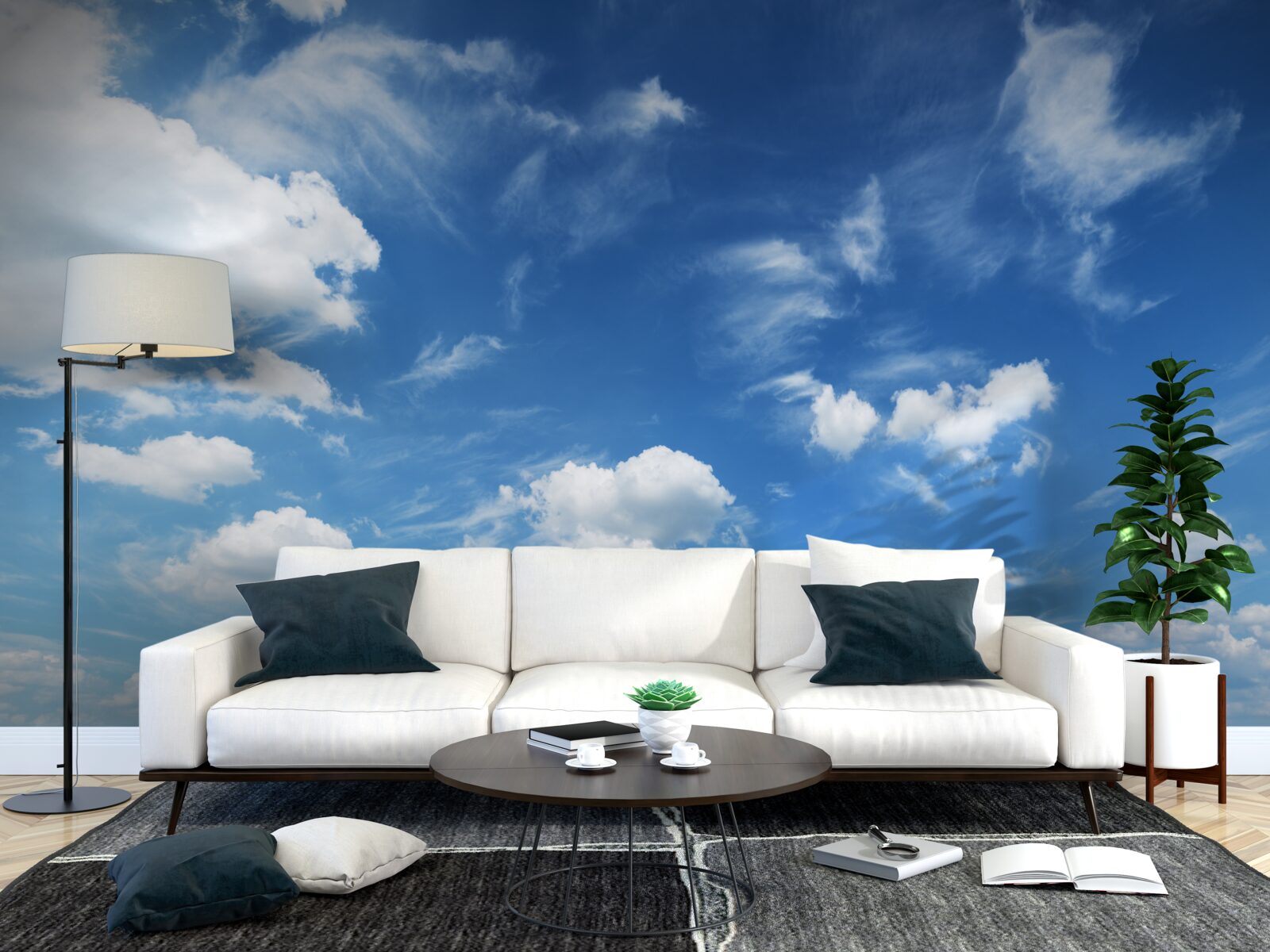 Fototapet cer albastru senin cu nori albi pufoși