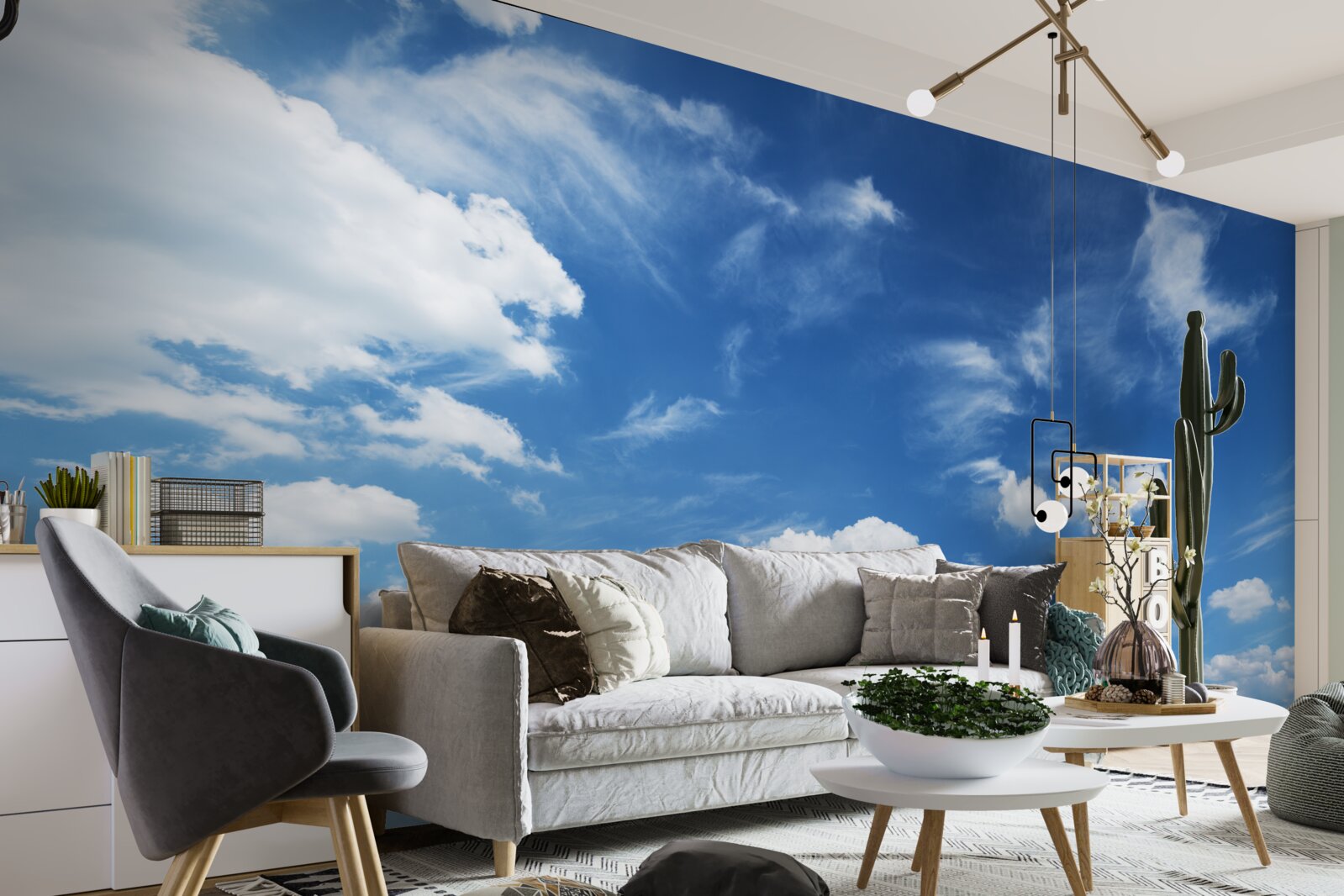 Fototapet cer albastru senin cu nori albi pufoși