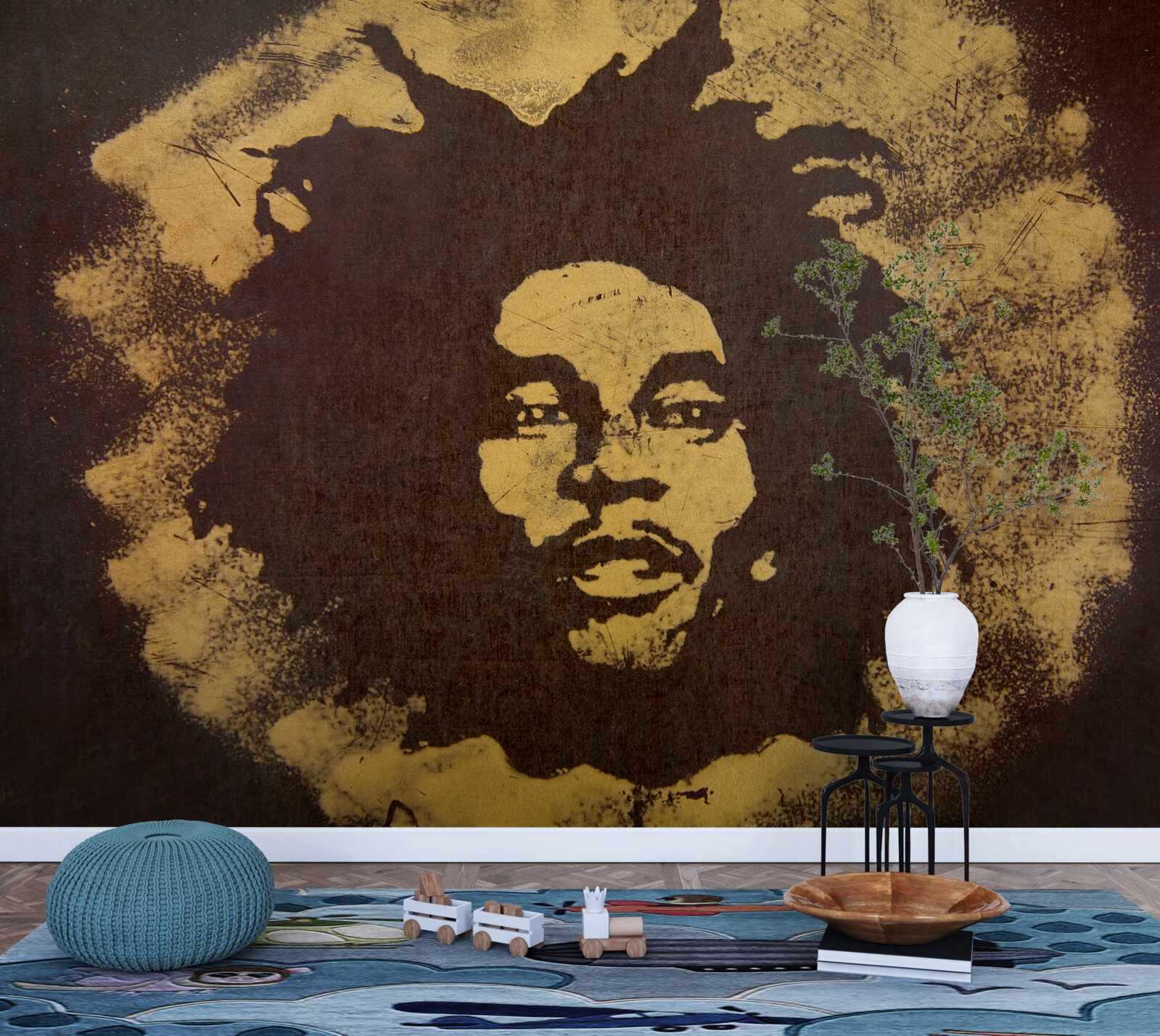 Fototapet un bărbat cu o coafură africană stă pe nisip