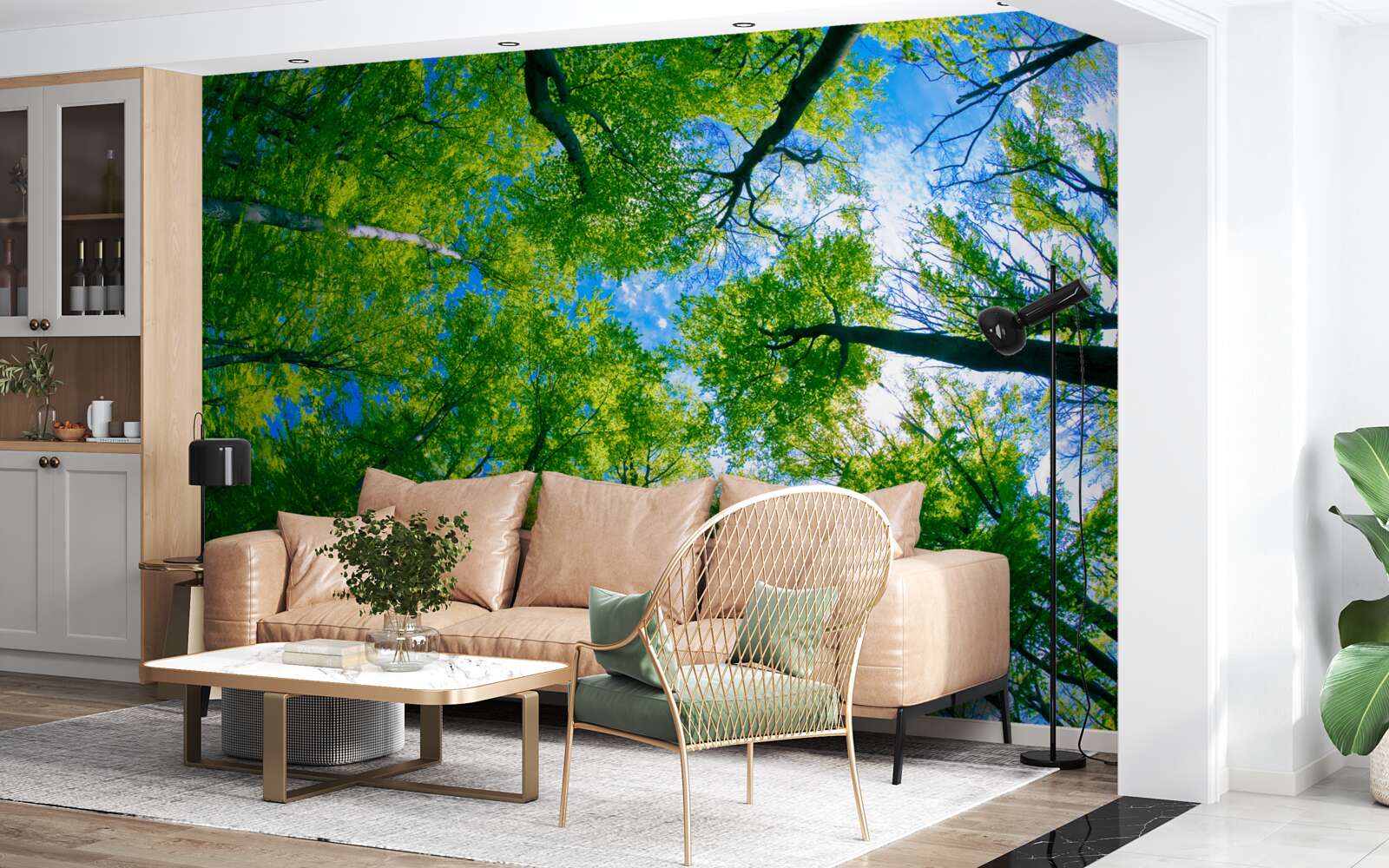 Fototapet pădure de culoarea smaraldului cu un cer albastru în fundal