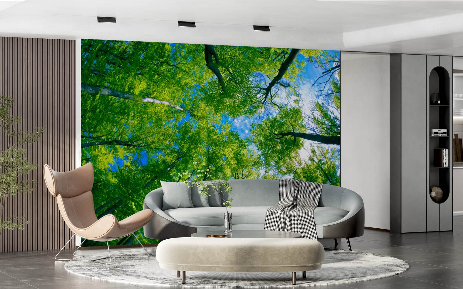 Fototapet pădure de culoarea smaraldului cu un cer albastru în fundal