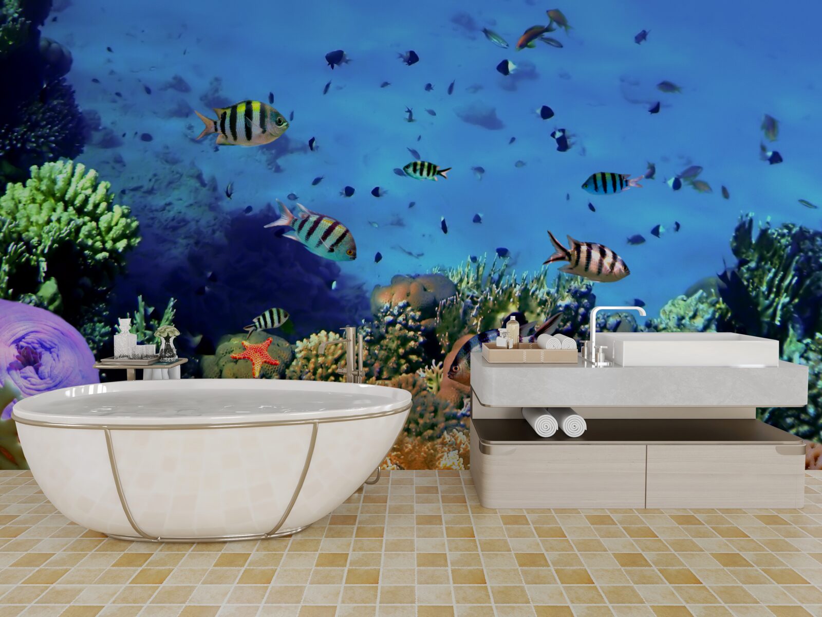 Fototapet pește dungat în adâncurile oceanului