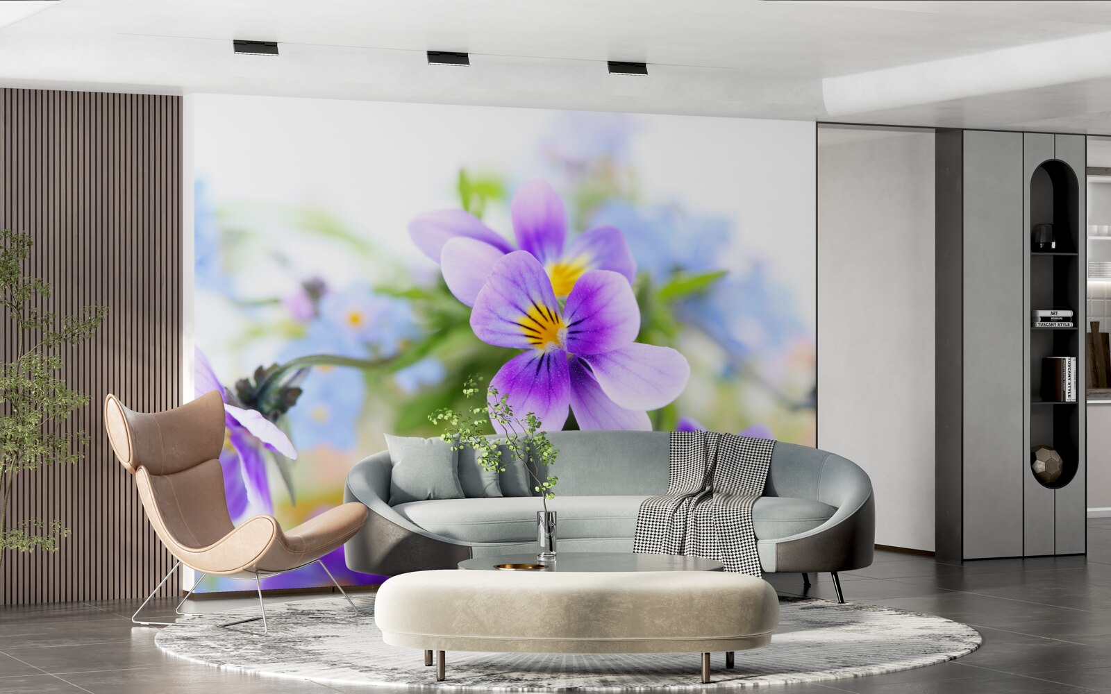 Fototapet într-o zi senină, flori albastre delicate