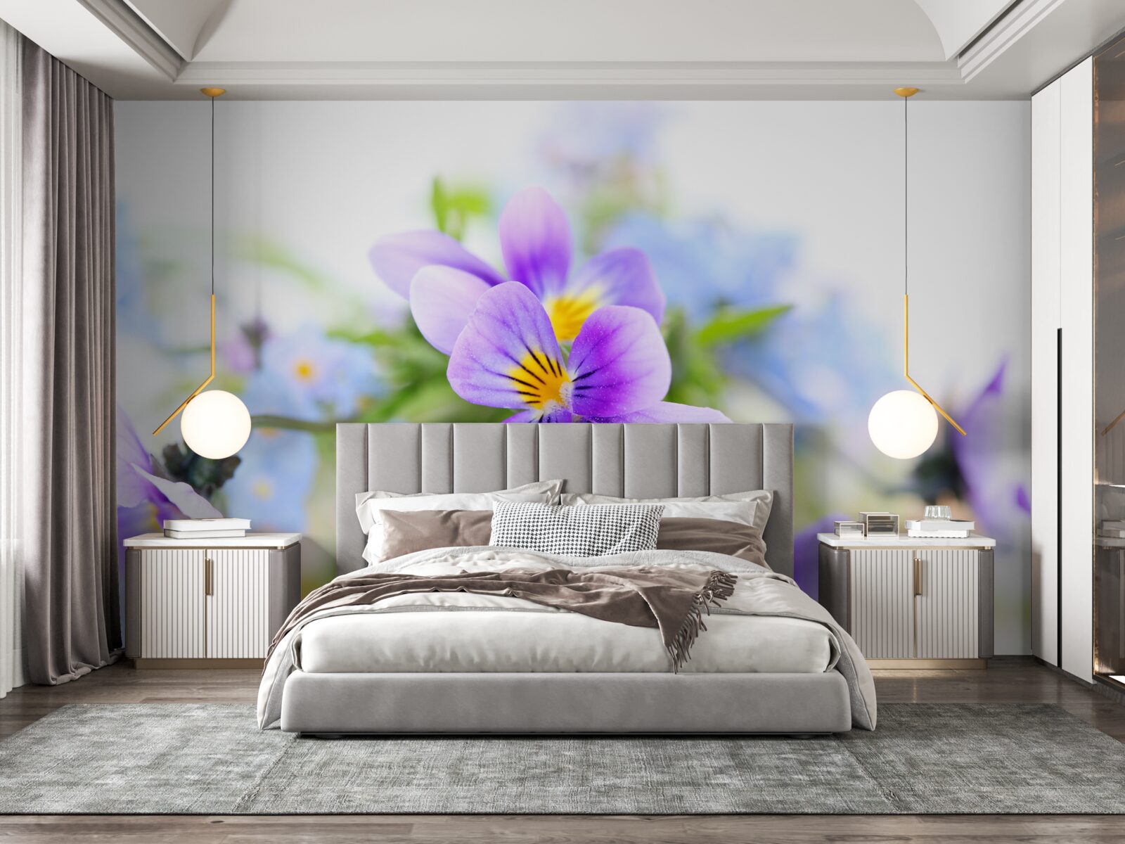 Fototapet într-o zi senină, flori albastre delicate