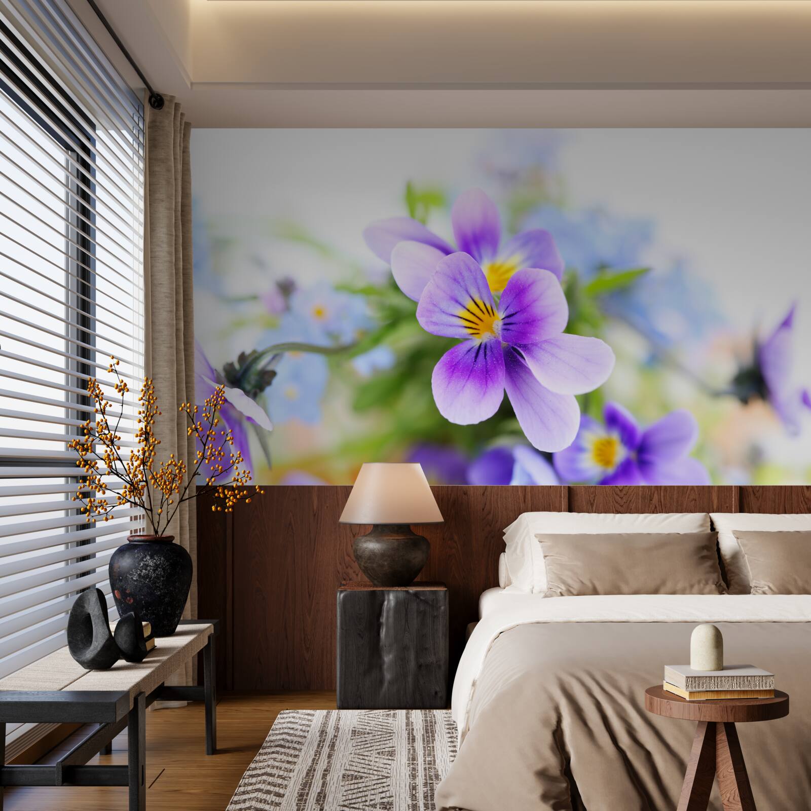 Fototapet într-o zi senină, flori albastre delicate