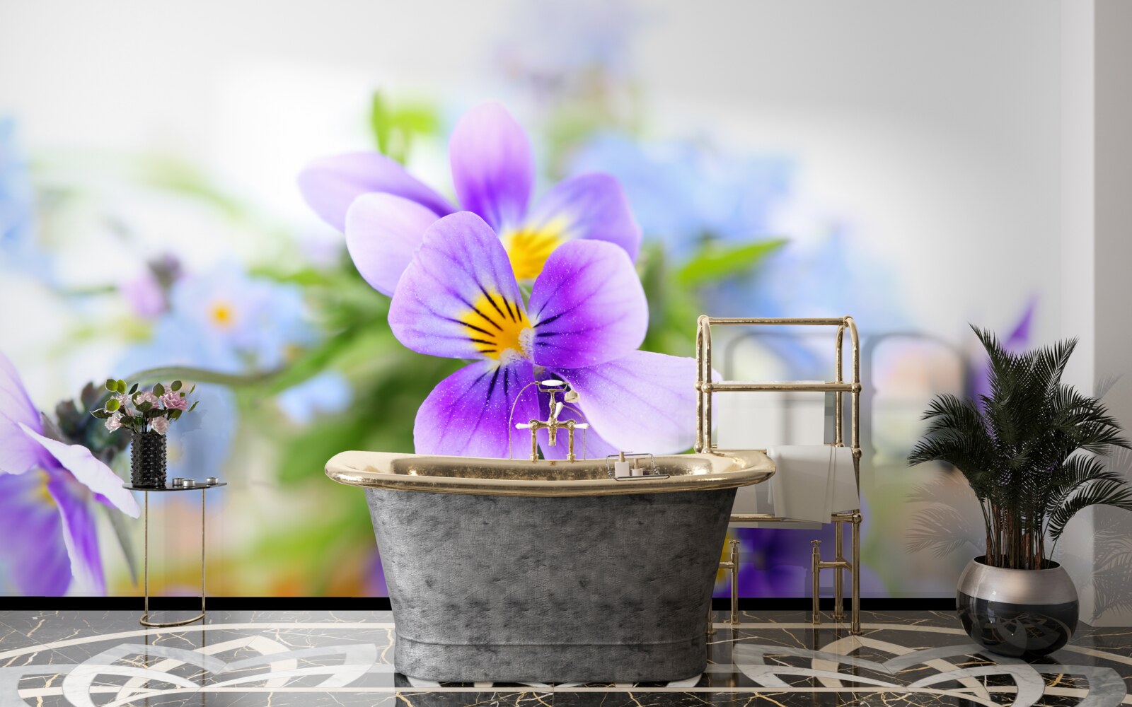 Fototapet într-o zi senină, flori albastre delicate