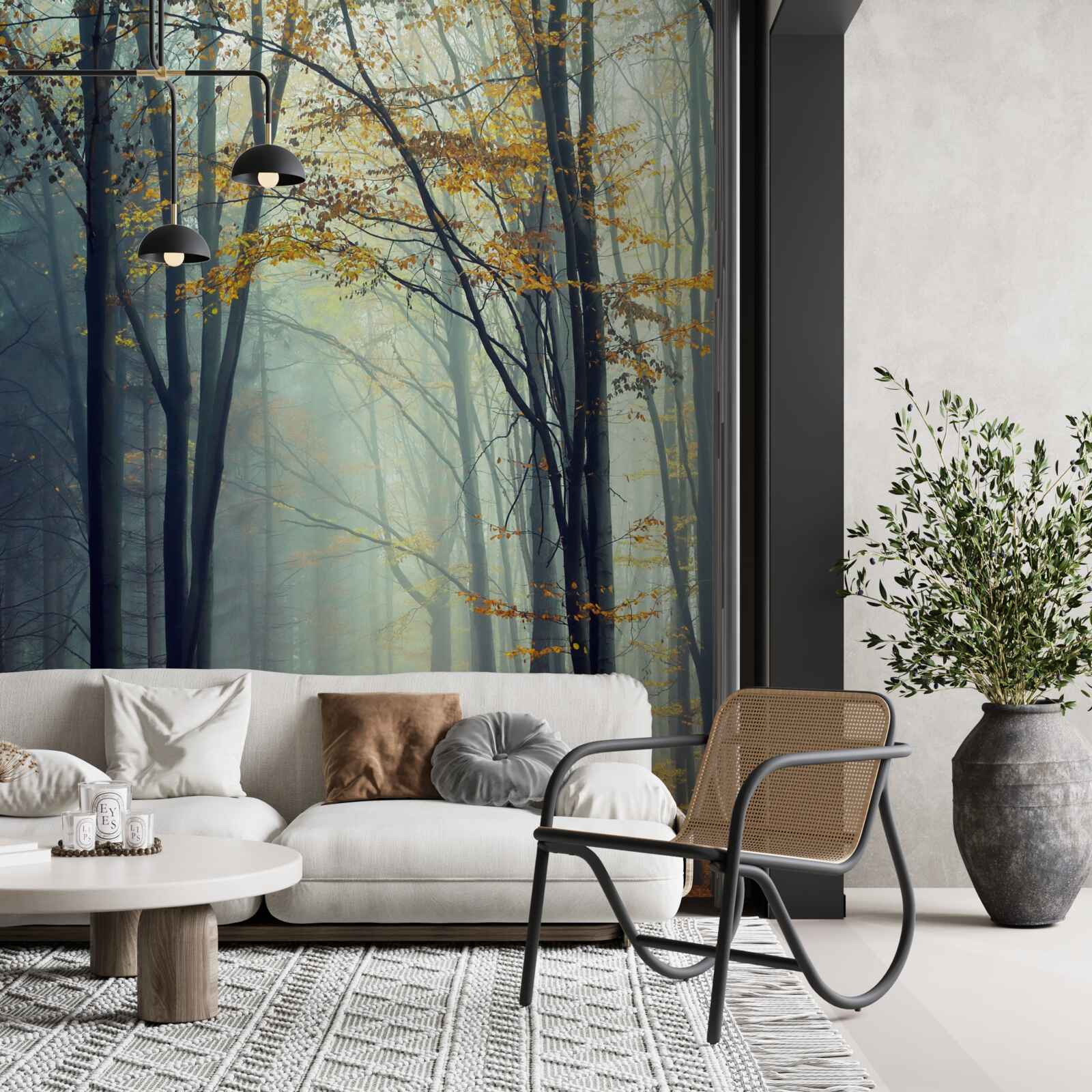 Fototapet pădure de toamnă învăluită în ceață