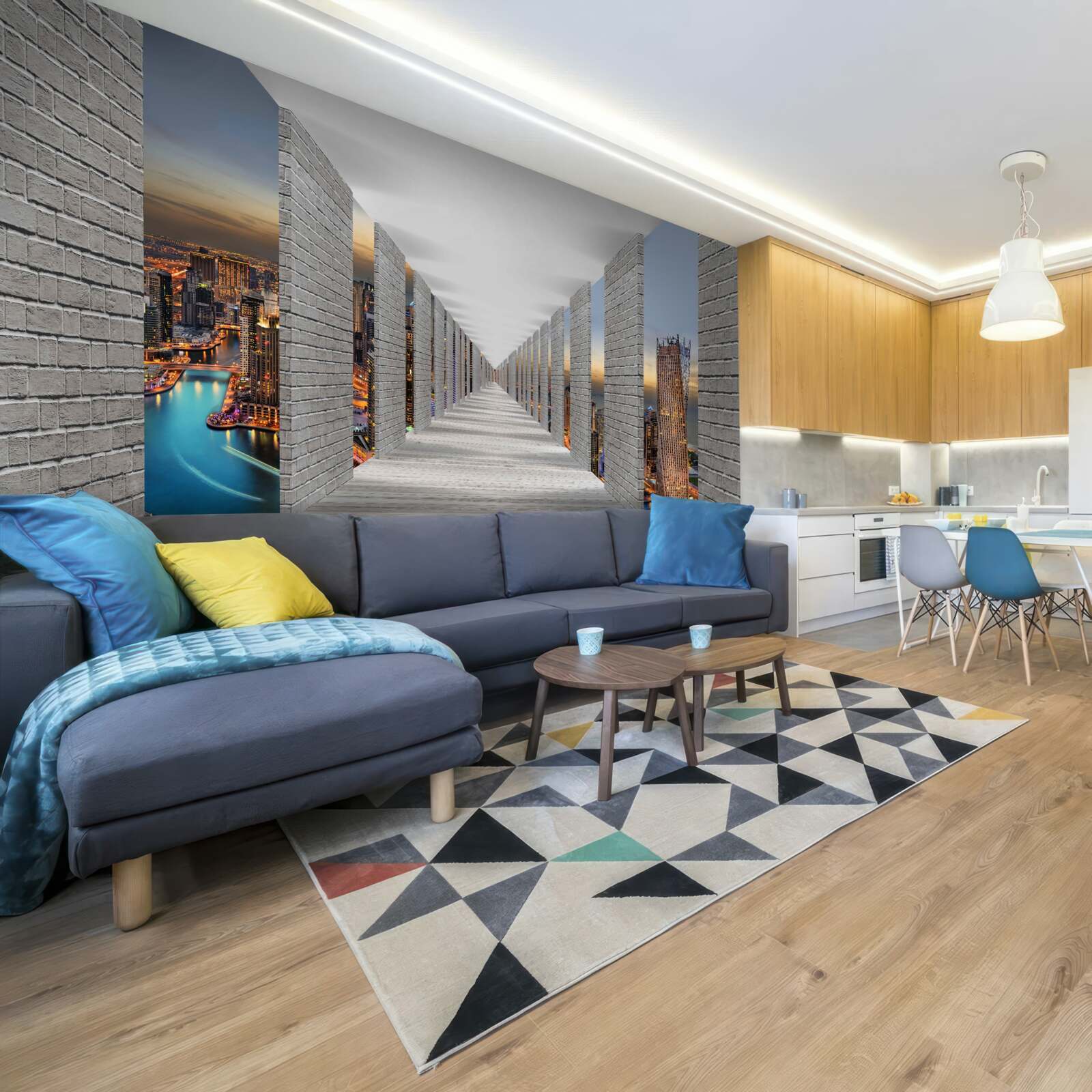 Fototapet coridor fără sfârșit cu ferestre de observație