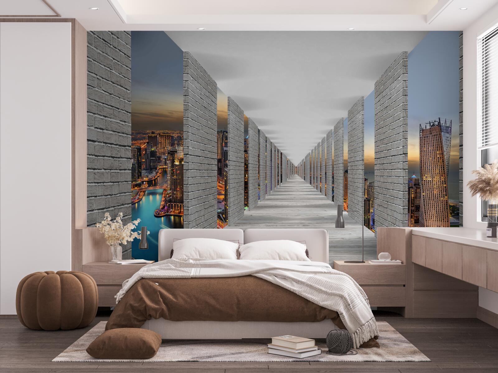 Fototapet coridor fără sfârșit cu ferestre de observație