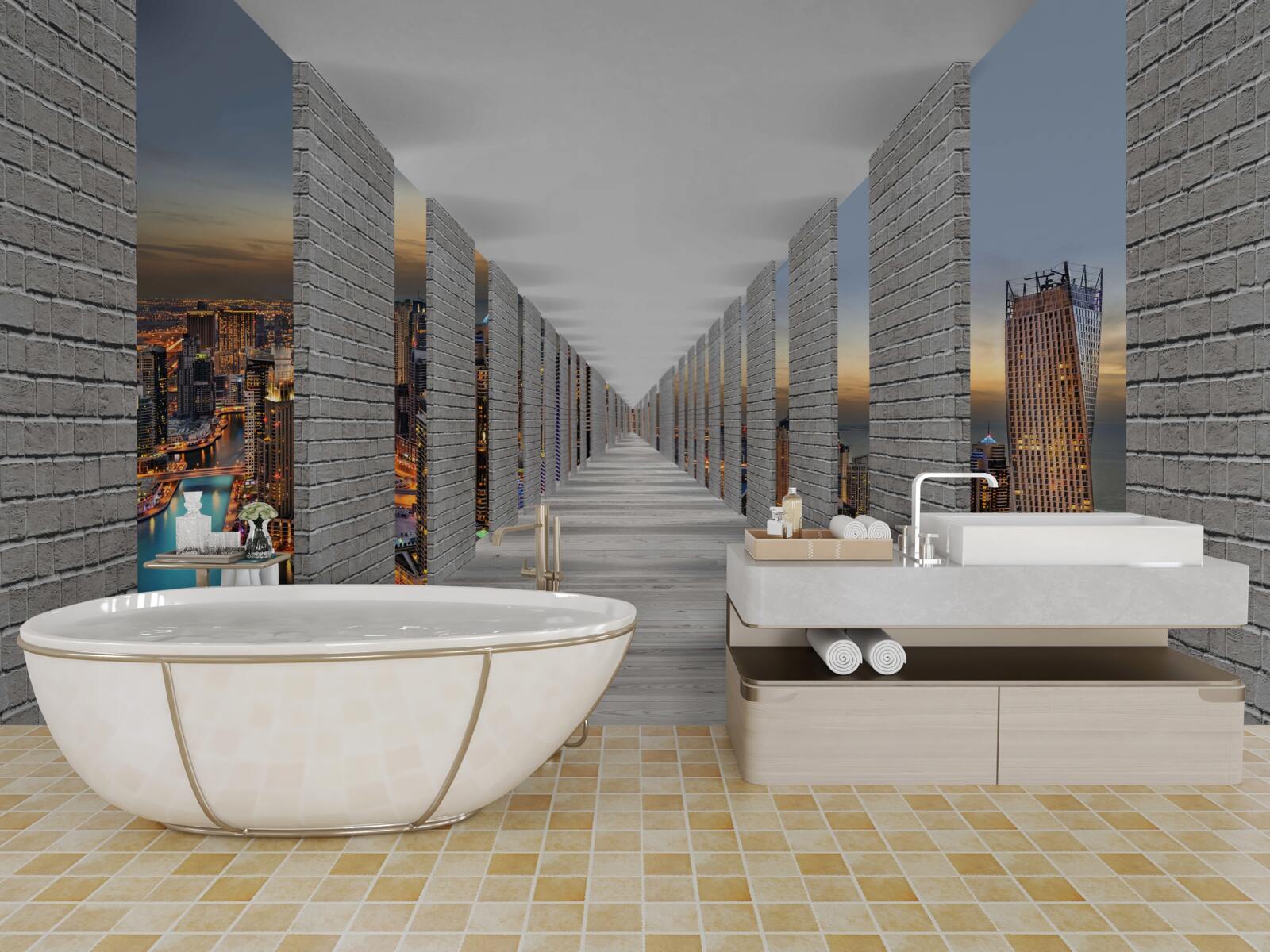 Fototapet coridor fără sfârșit cu ferestre de observație