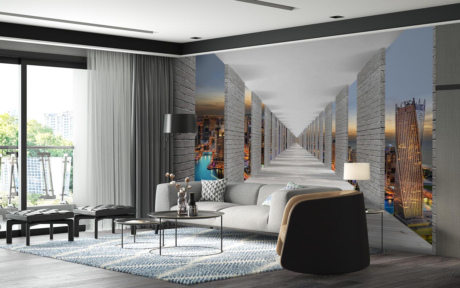 Fototapet coridor fără sfârșit cu ferestre de observație