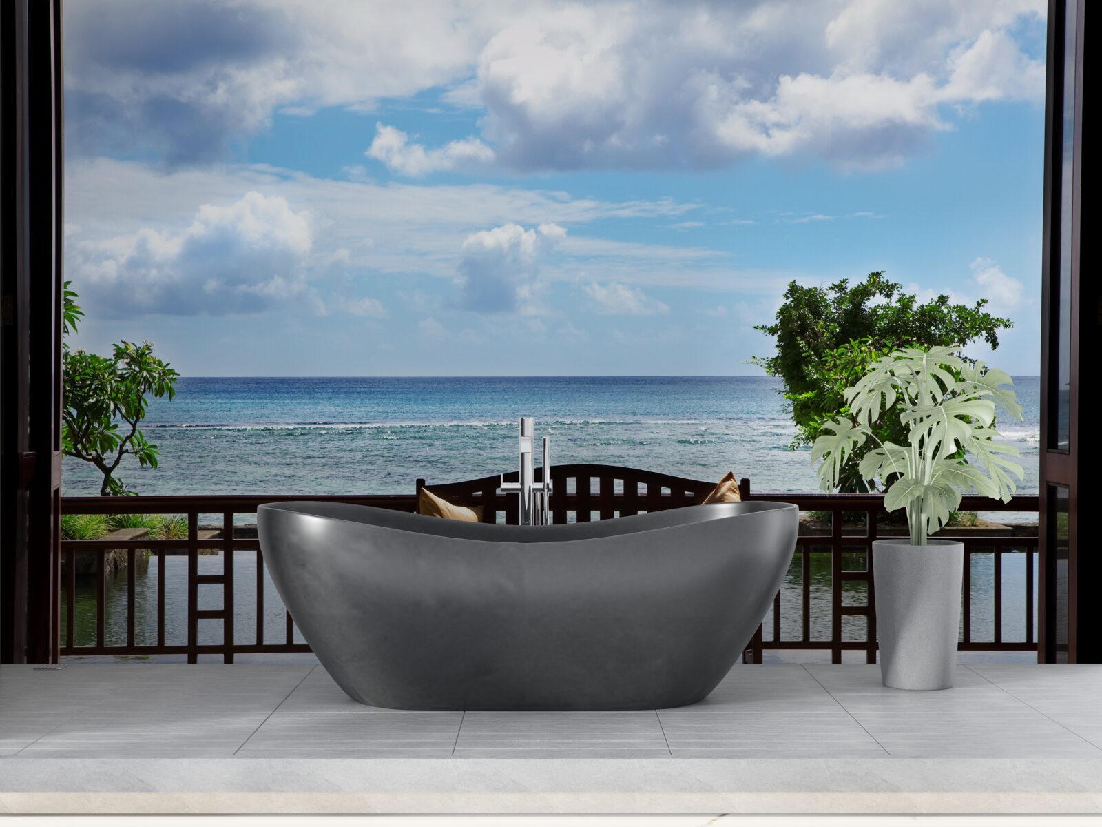 Fototapet bancă confortabilă pe malul oceanului