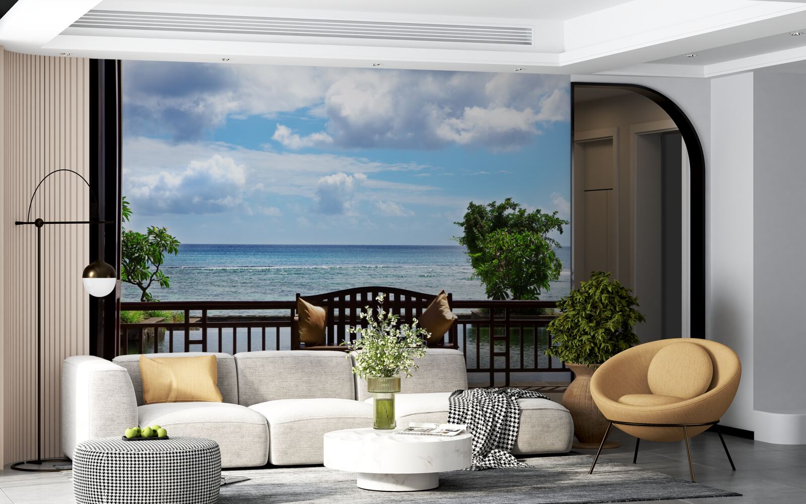 Fototapet bancă confortabilă pe malul oceanului