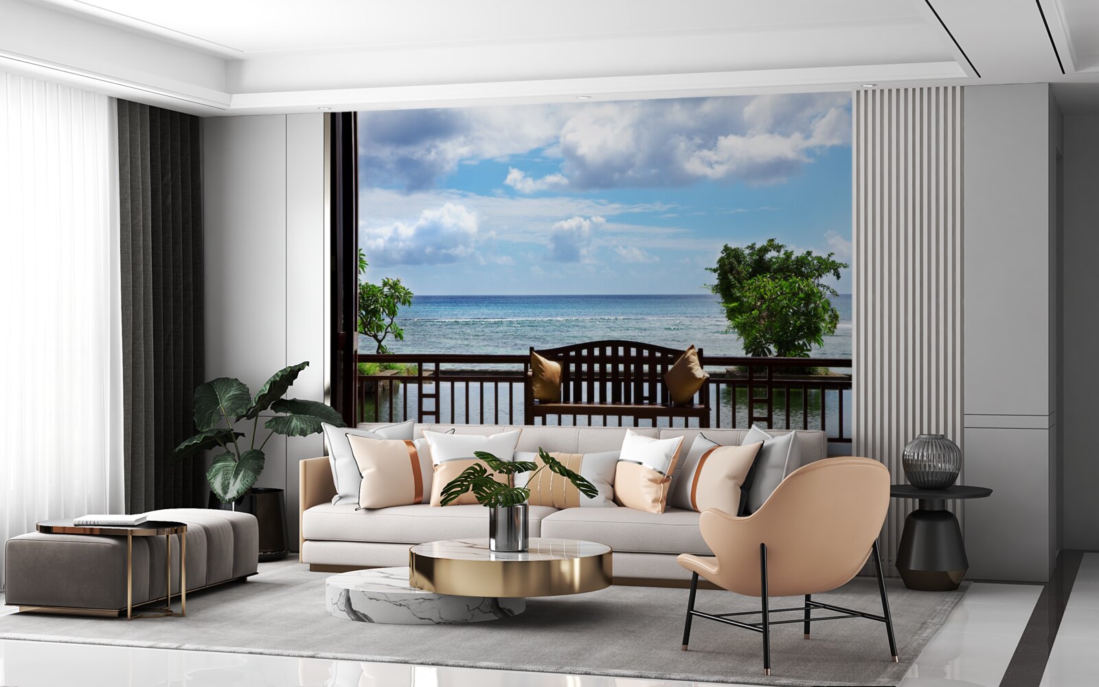 Fototapet bancă confortabilă pe malul oceanului