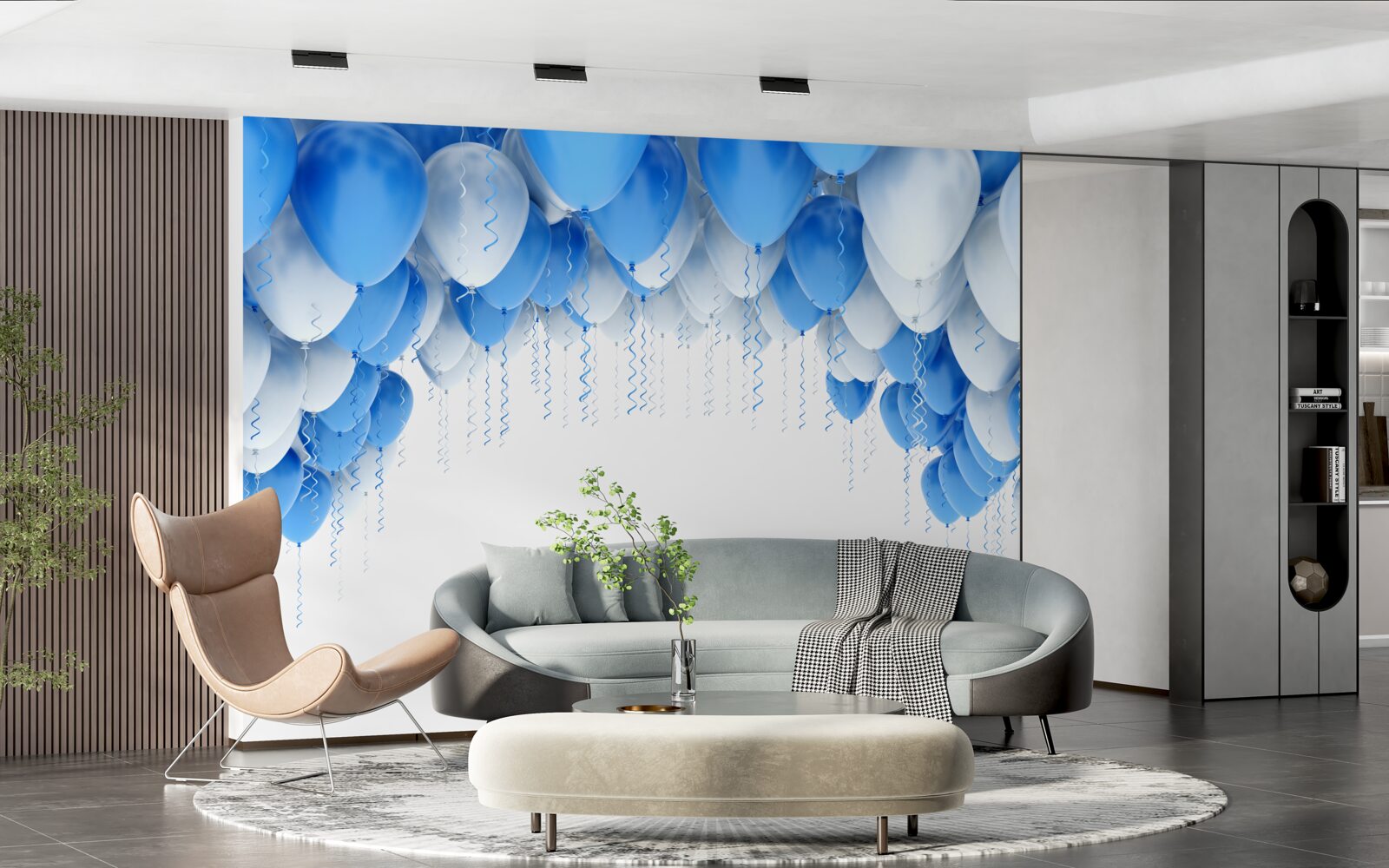 Fototapet bile albe și albastre plutesc în aer