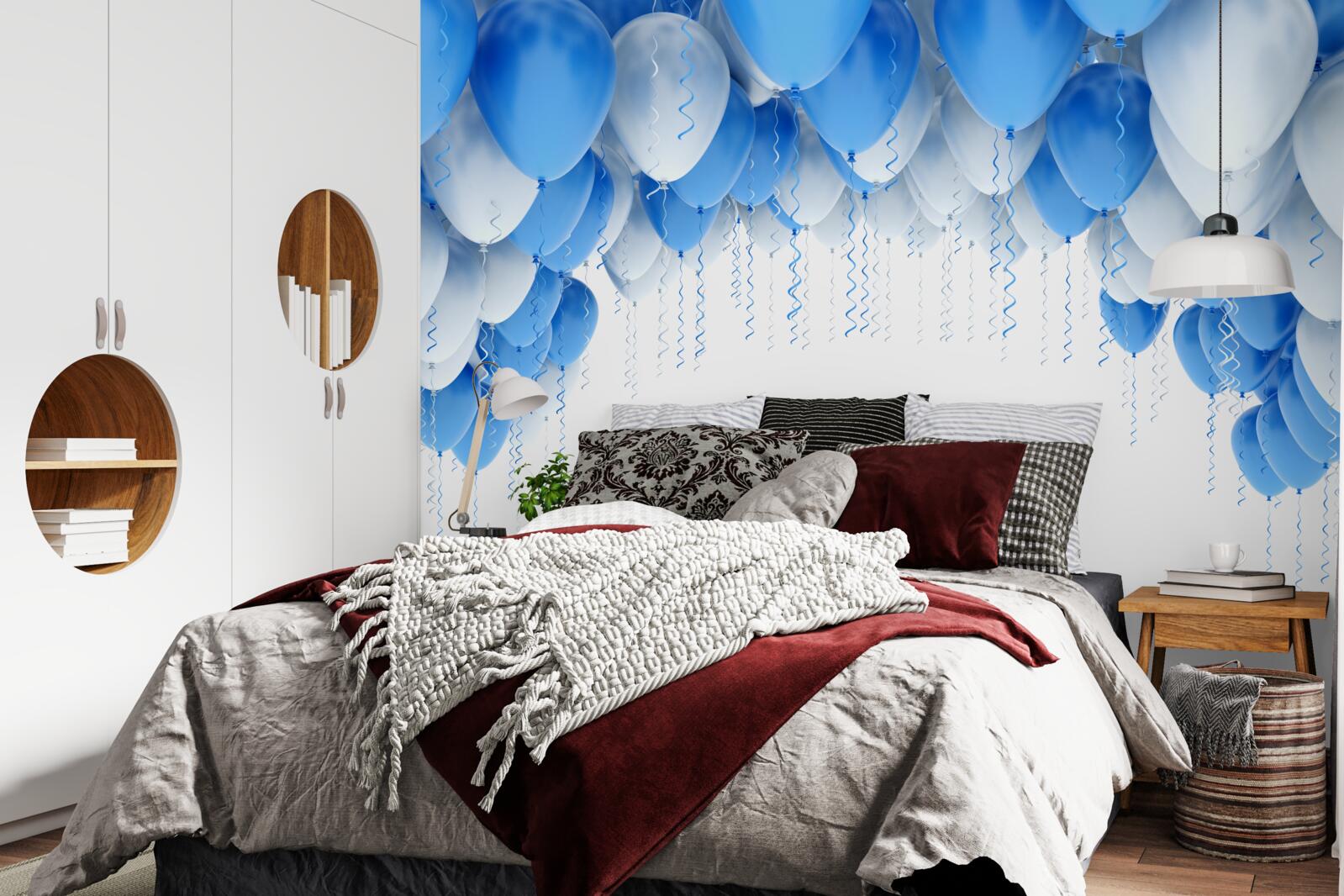 Fototapet bile albe și albastre plutesc în aer