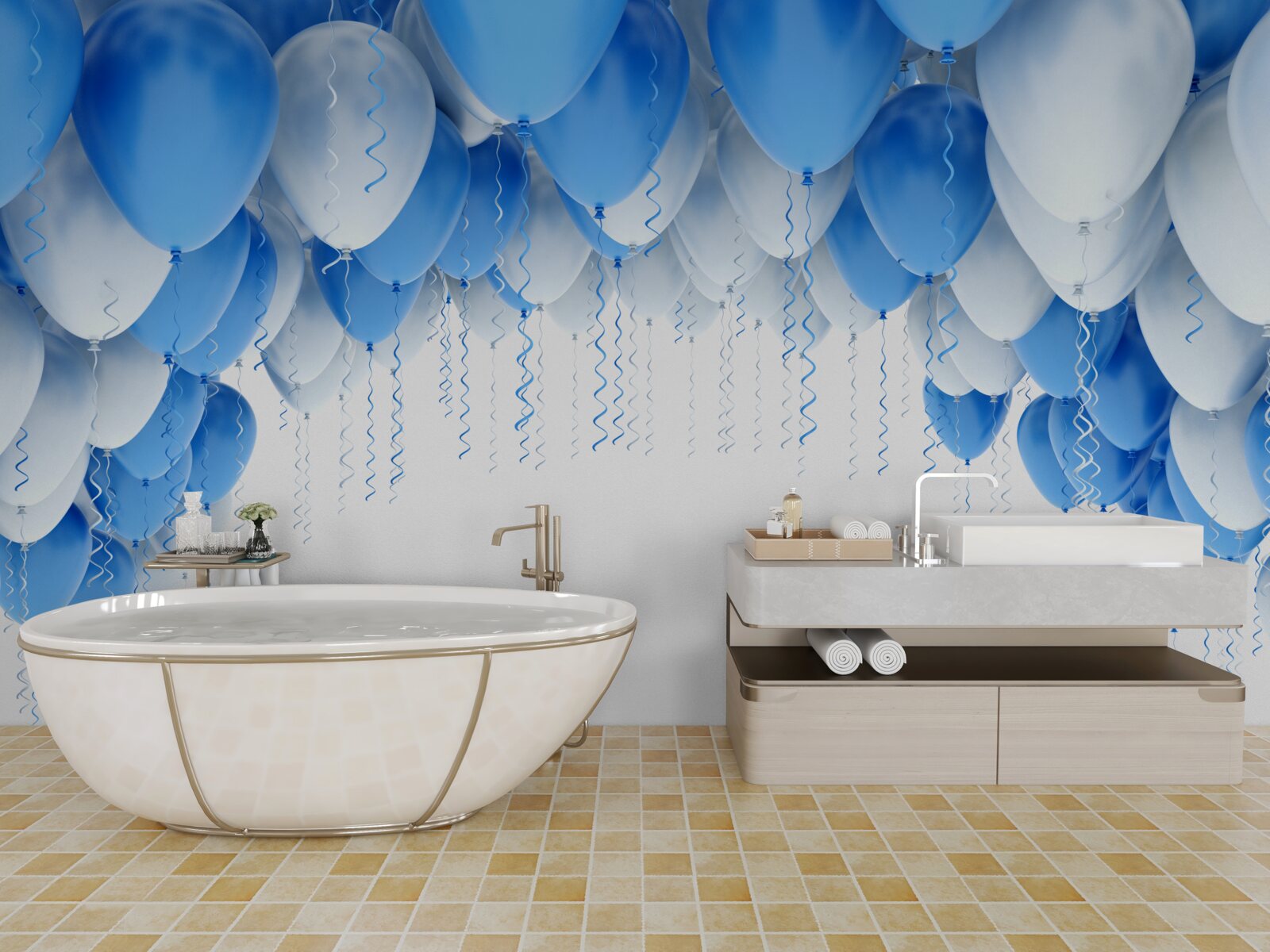 Fototapet bile albe și albastre plutesc în aer