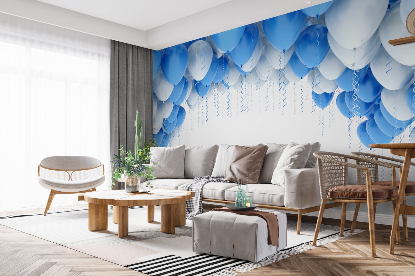 Fototapet bile albe și albastre plutesc în aer