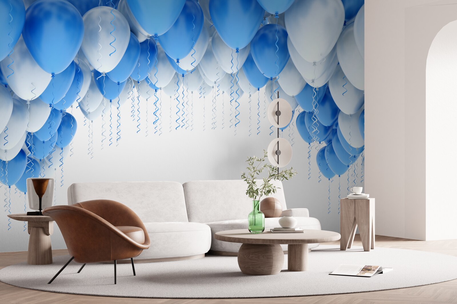 Fototapet bile albe și albastre plutesc în aer