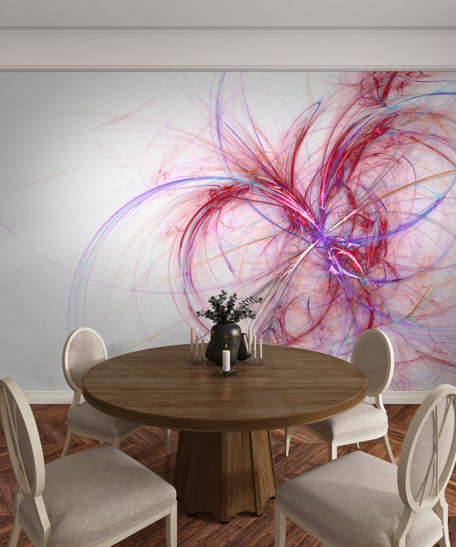 Fototapet linii de roșu și albastru pe fond alb, subțiri și grațioase