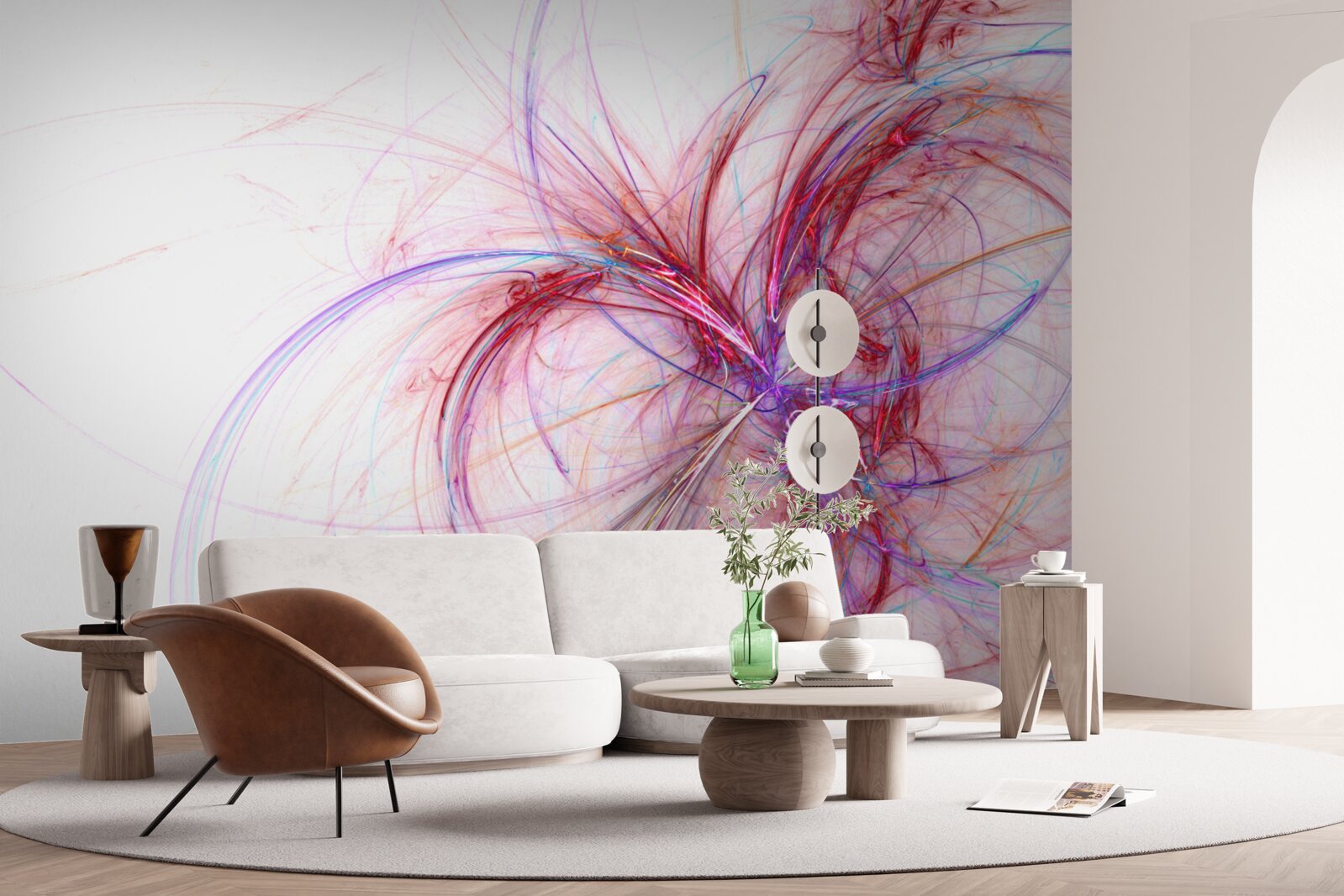 Fototapet linii de roșu și albastru pe fond alb, subțiri și grațioase