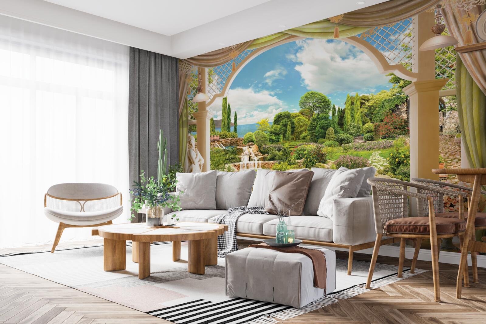 Fototapet balcon cu vedere la verdele pitoresc al naturii