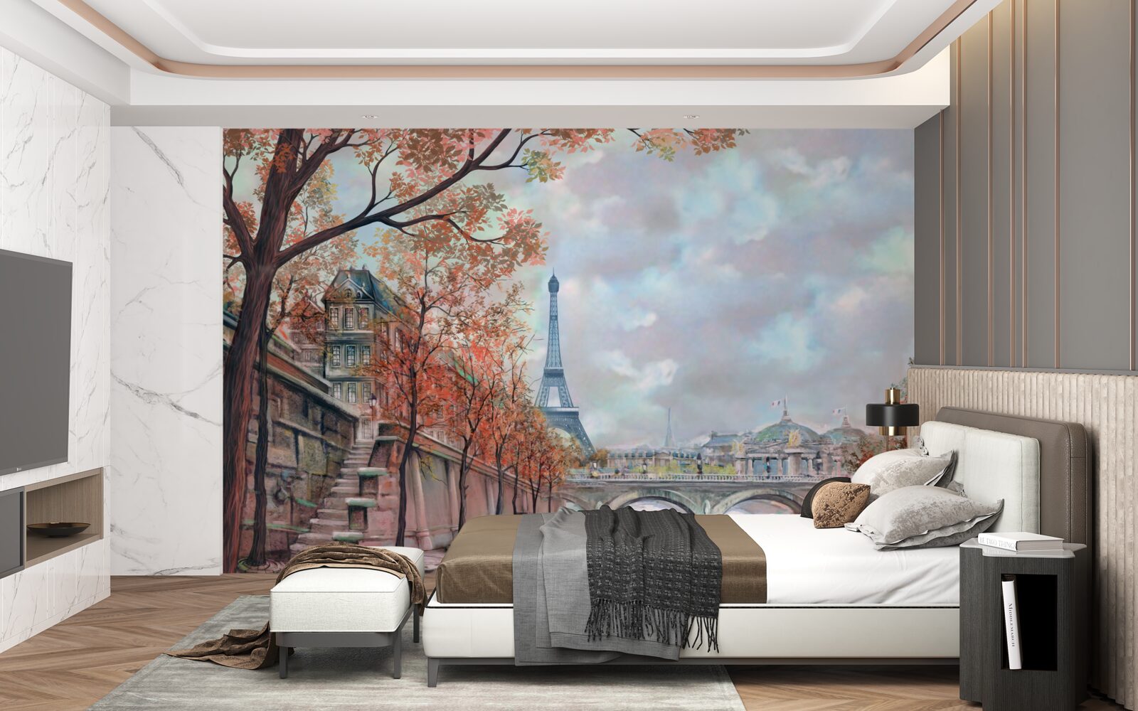 Fototapet Paris peisaj și dig în culori