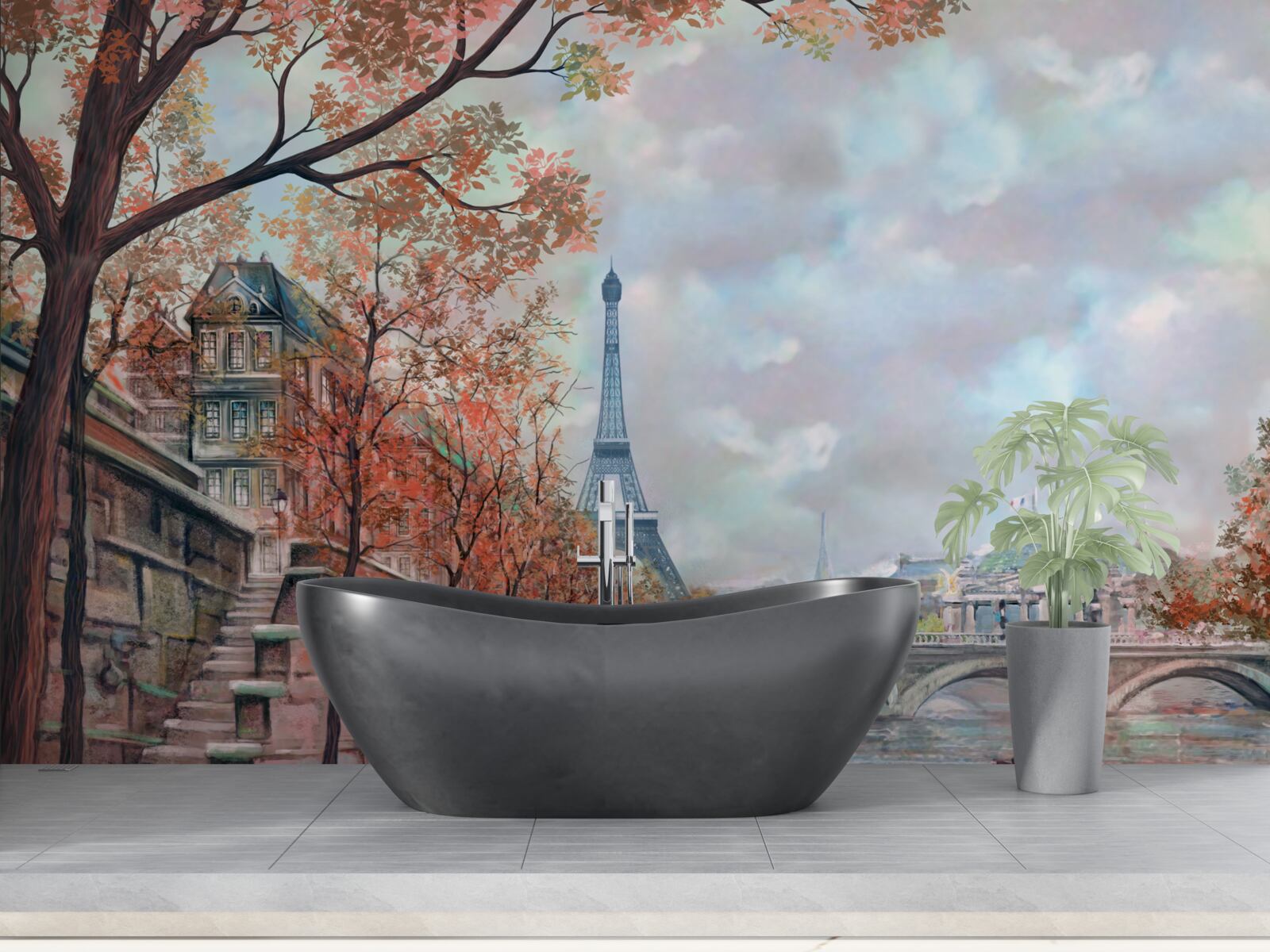 Fototapet Paris peisaj și dig în culori