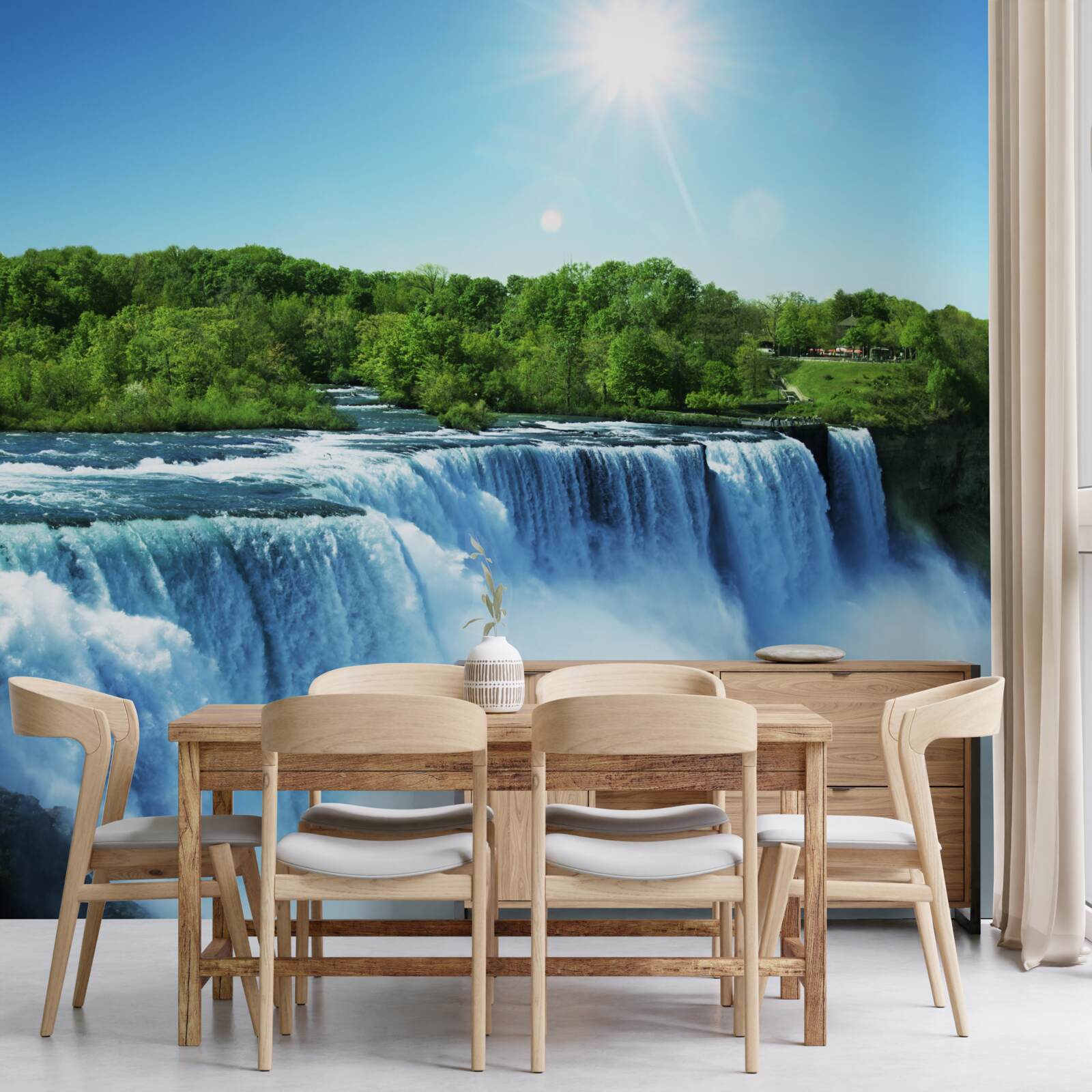 Fototapet puterea unei căderi rapide a unei cascade mari