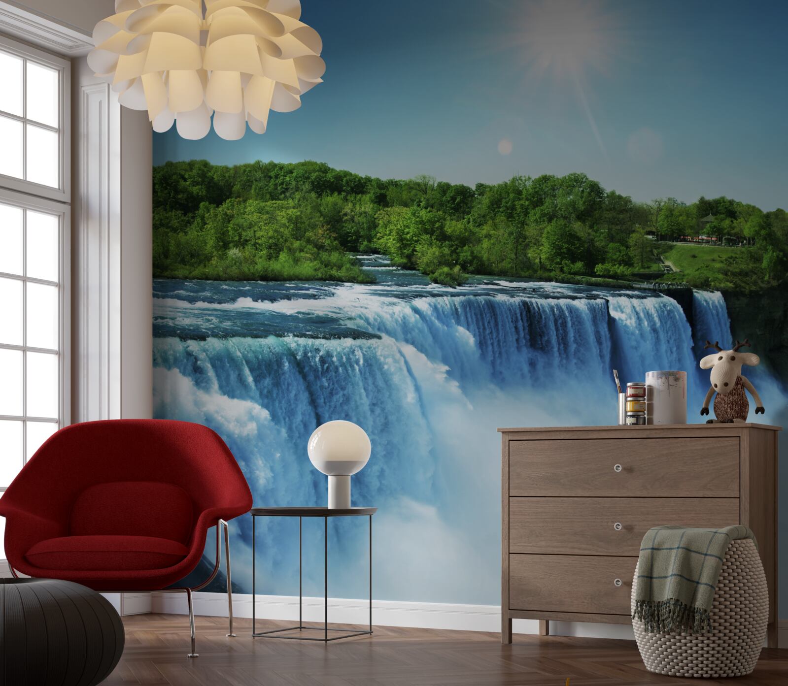 Fototapet puterea unei căderi rapide a unei cascade mari