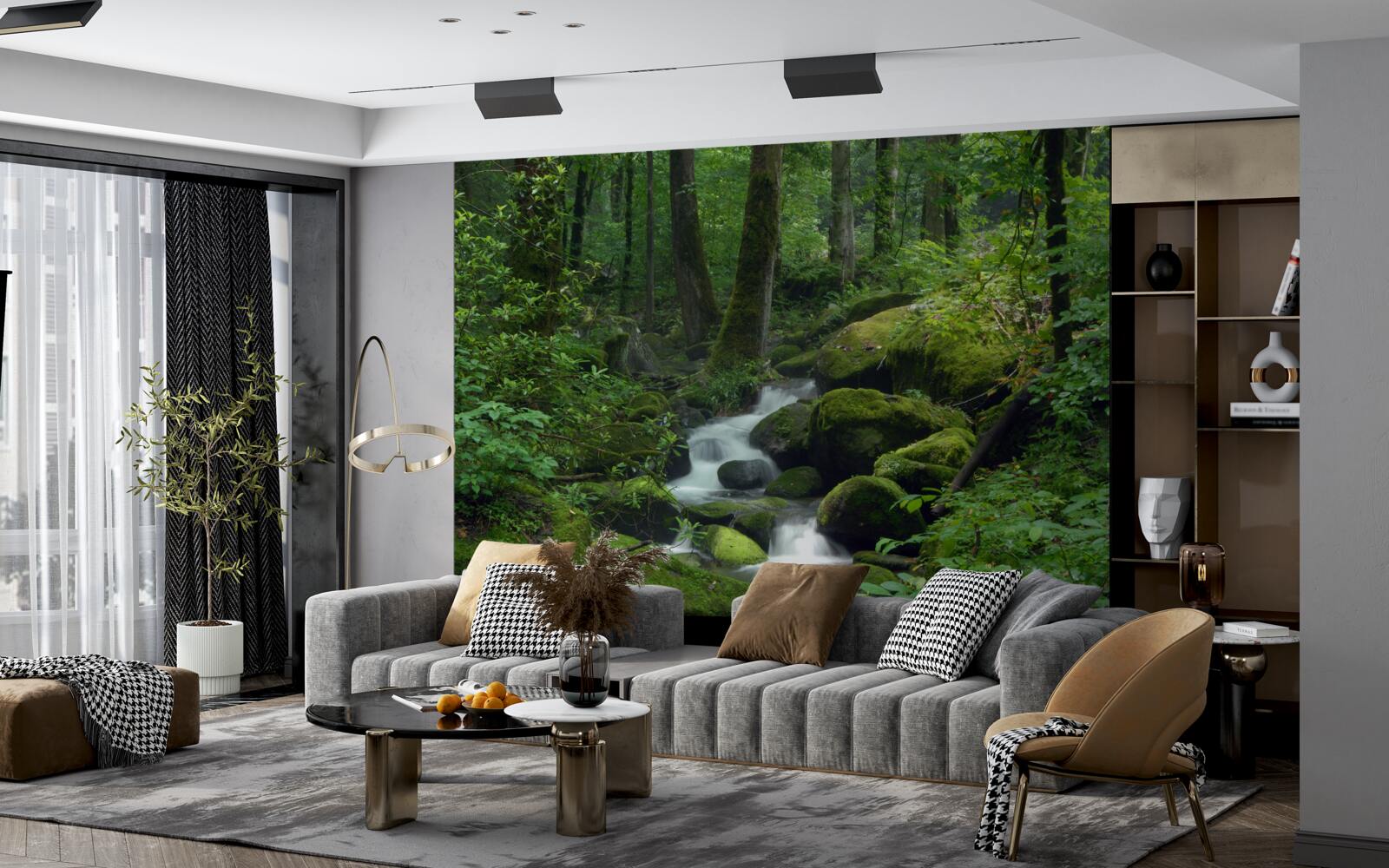 Fototapet un mic pârâu în verdele dens al pădurii