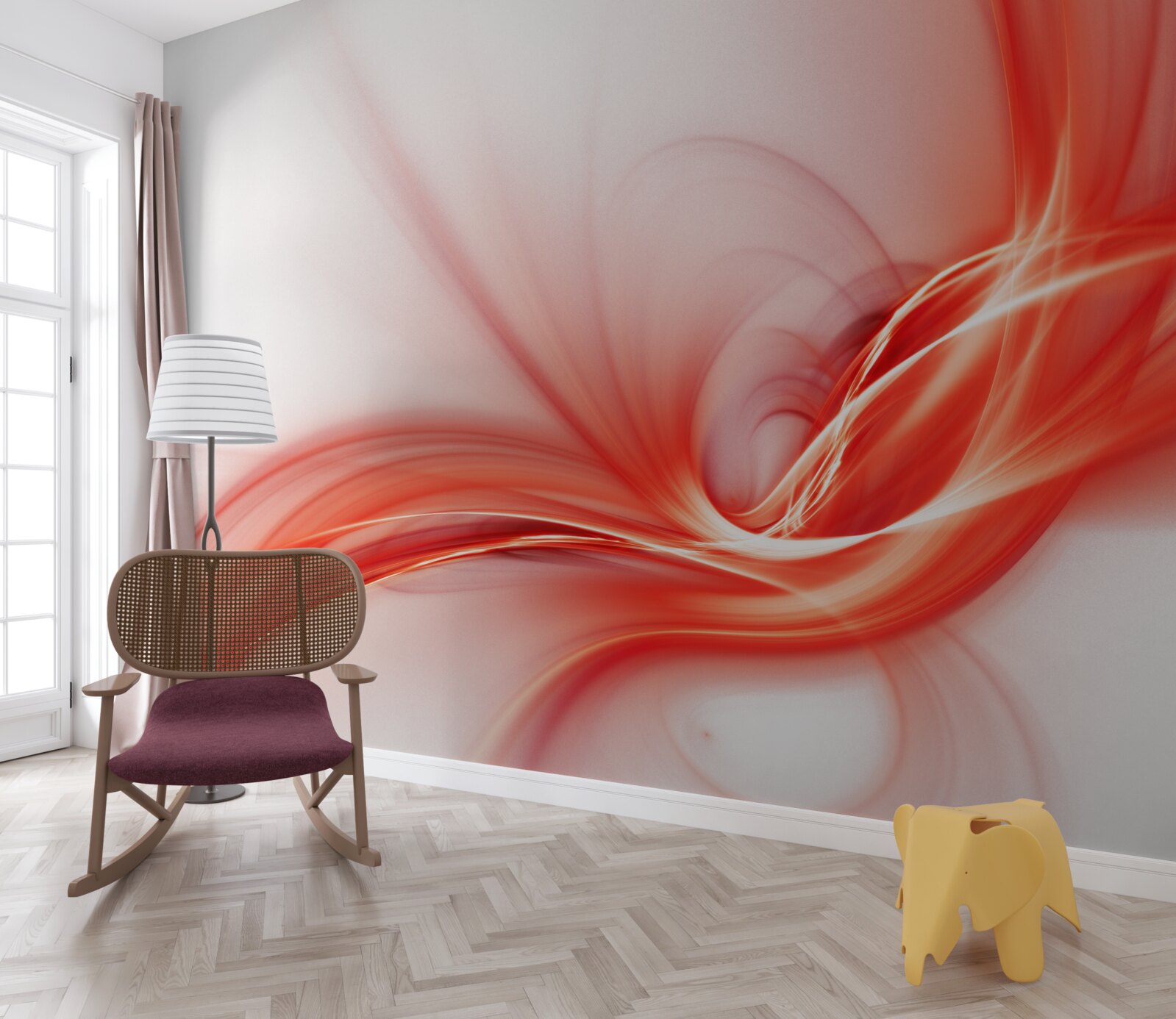 Fototapet model roșu pe fundal alb de mătase