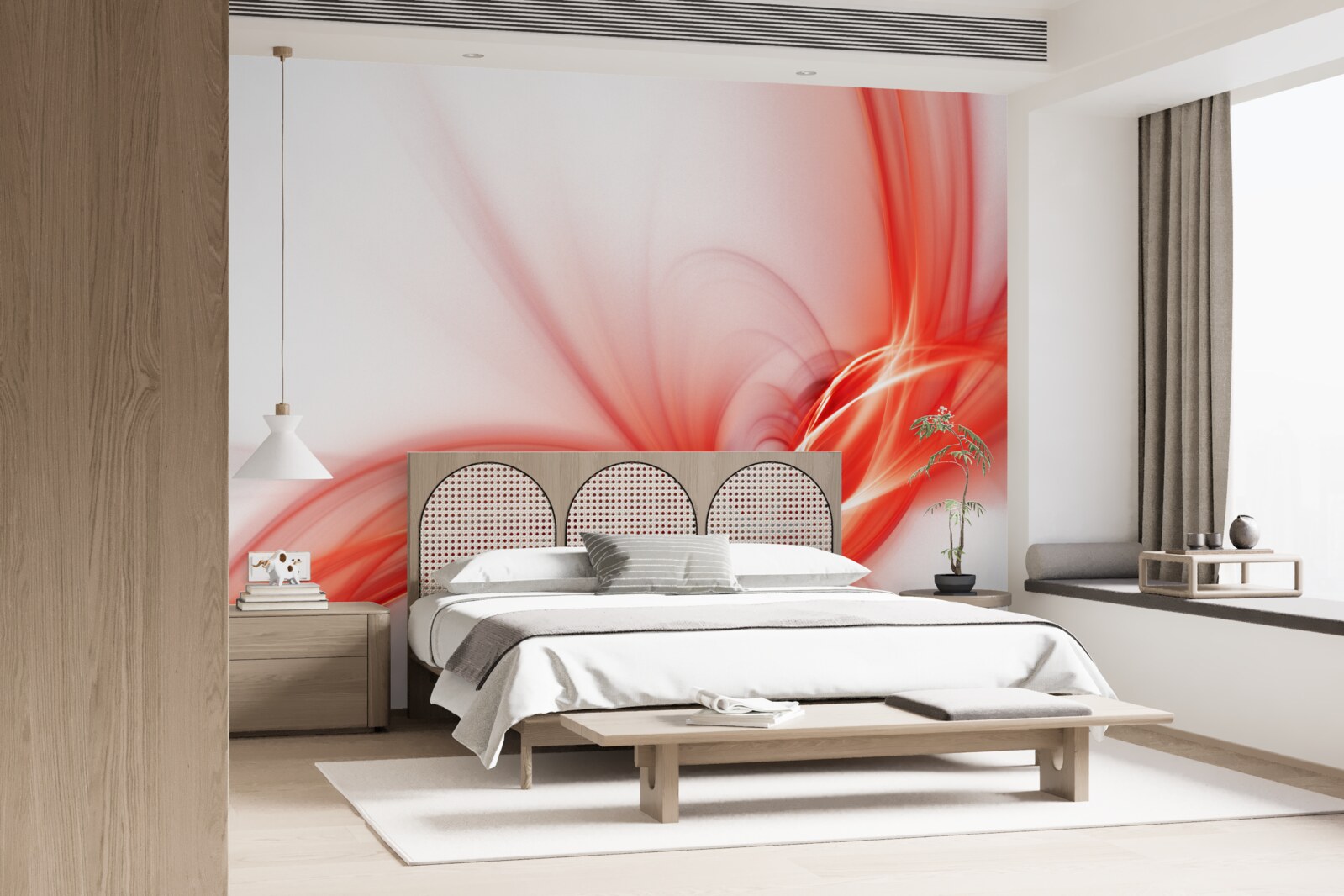 Fototapet model roșu pe fundal alb de mătase