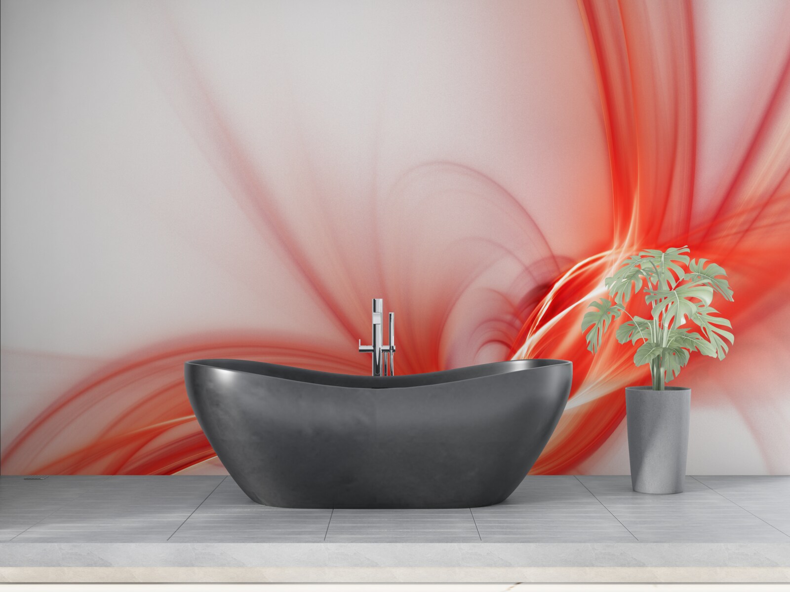 Fototapet model roșu pe fundal alb de mătase