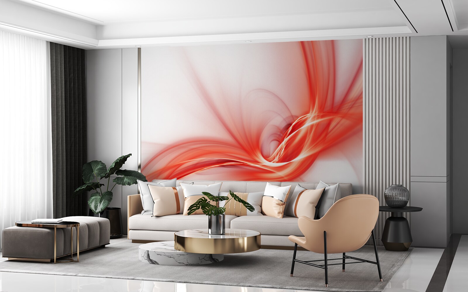 Fototapet model roșu pe fundal alb de mătase