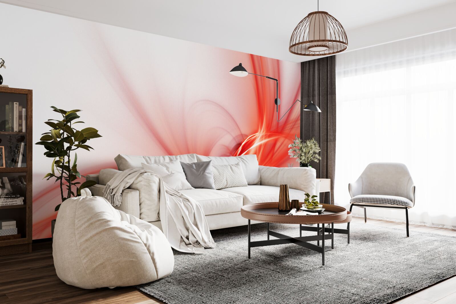 Fototapet model roșu pe fundal alb de mătase