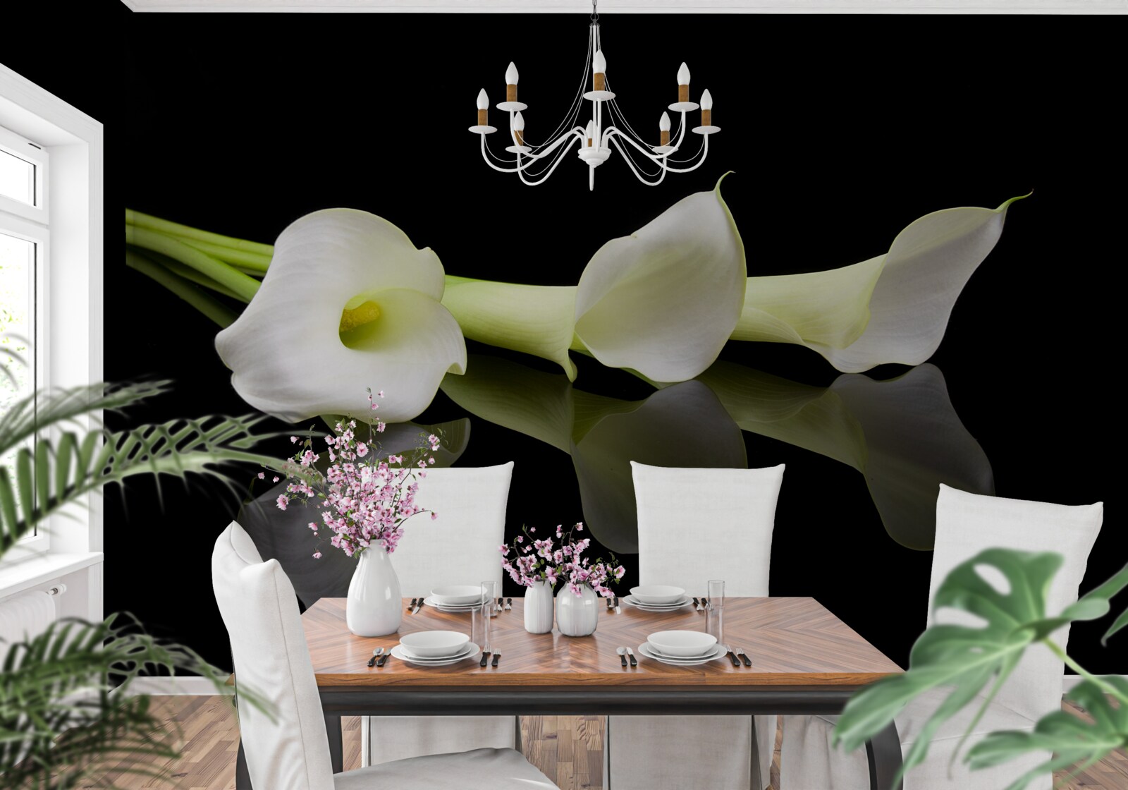 Fototapet crini calla reflectați în apă