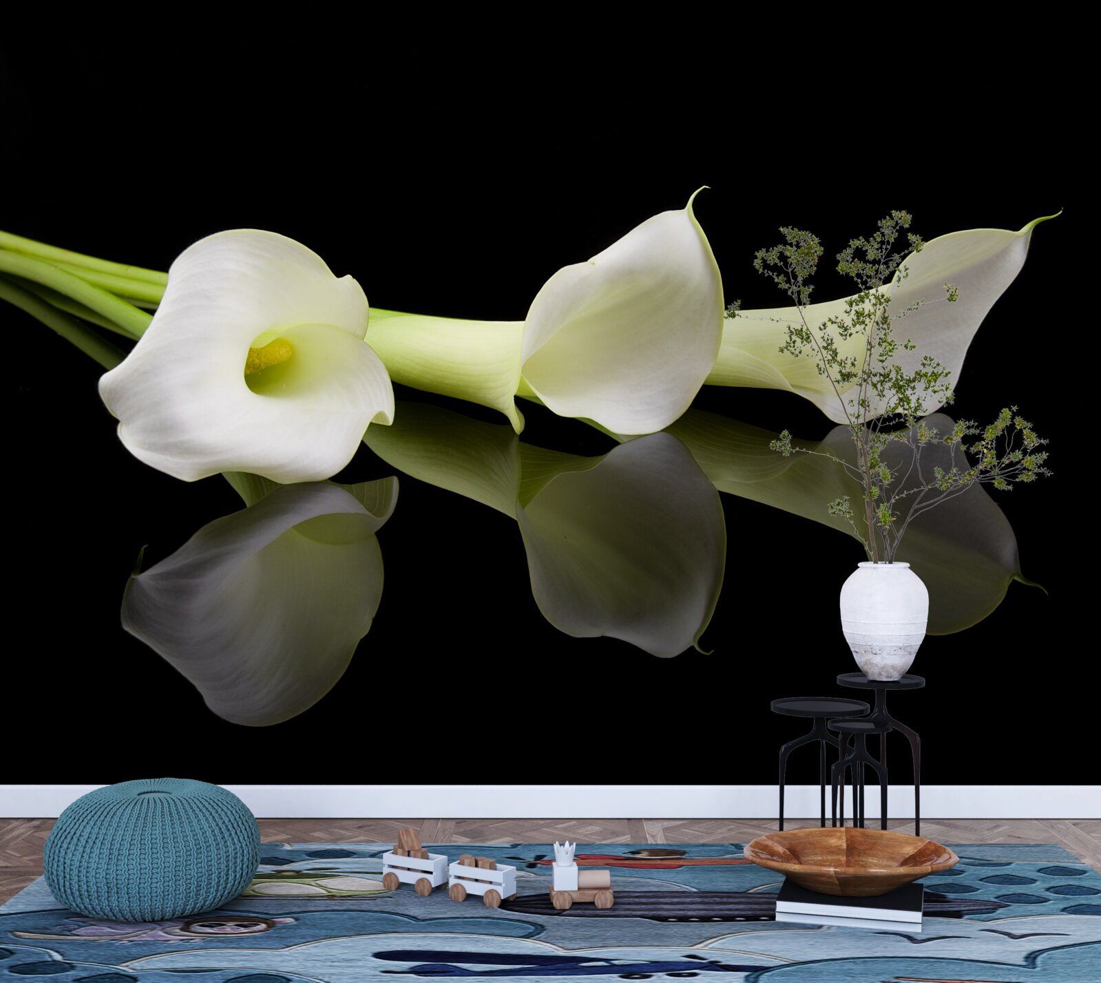 Fototapet crini calla reflectați în apă