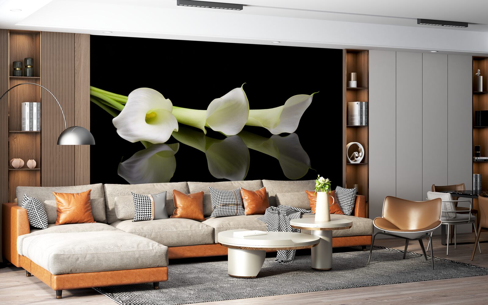 Fototapet crini calla reflectați în apă