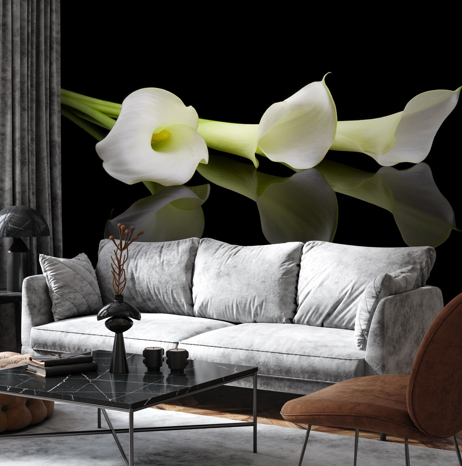 Fototapet crini calla reflectați în apă